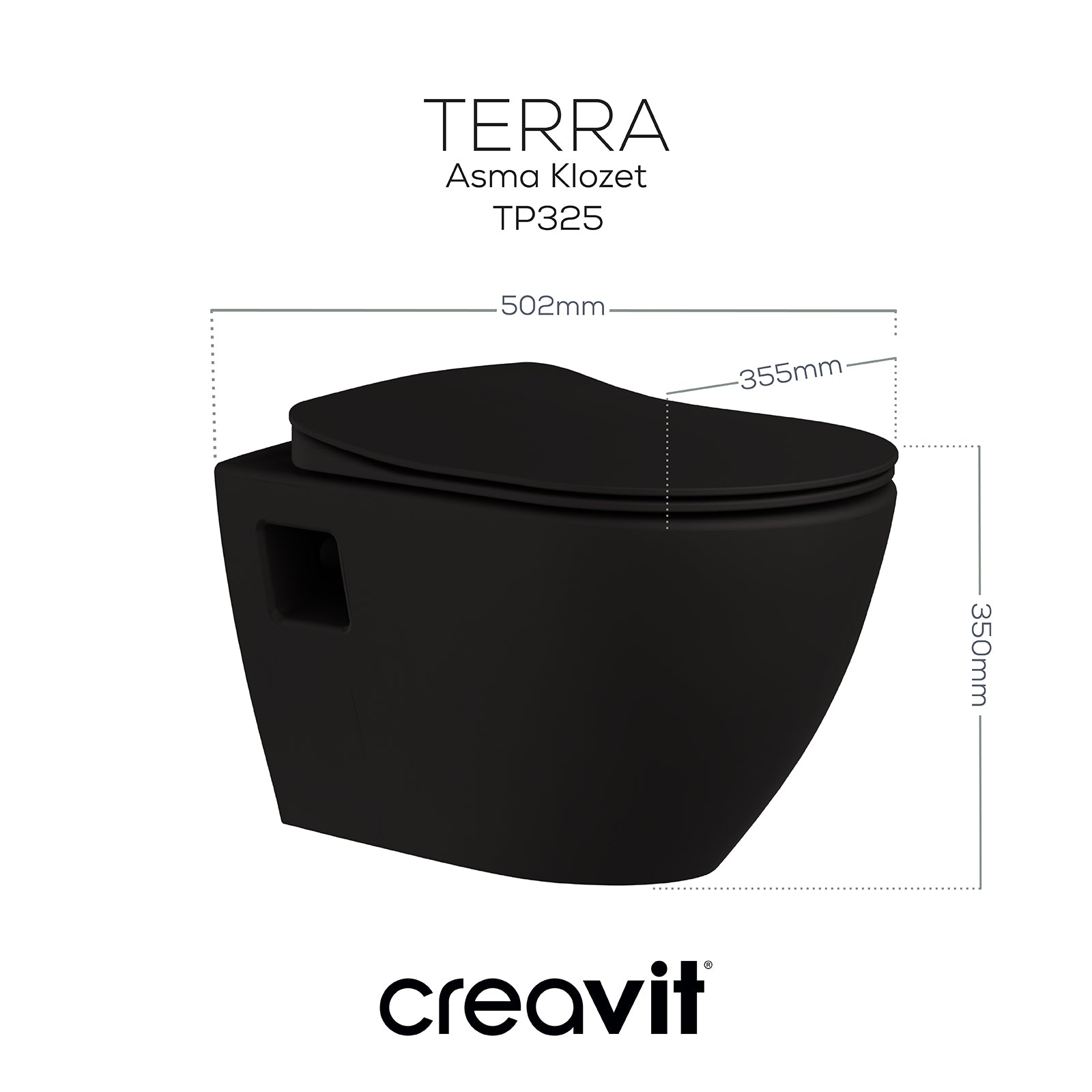 Terra Asma Klozet Siyah Mat - Set - Creavit | Banyo Bu Tarafta