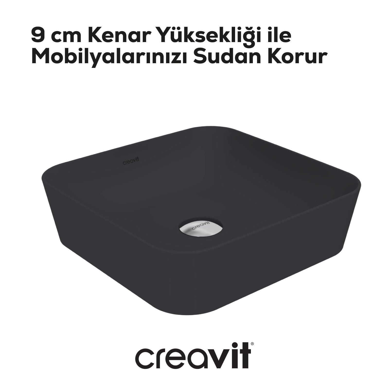 Ultra Kare Çanak Lavabo 40cm Mat Antrasit - Creavit | Banyo Bu Tarafta