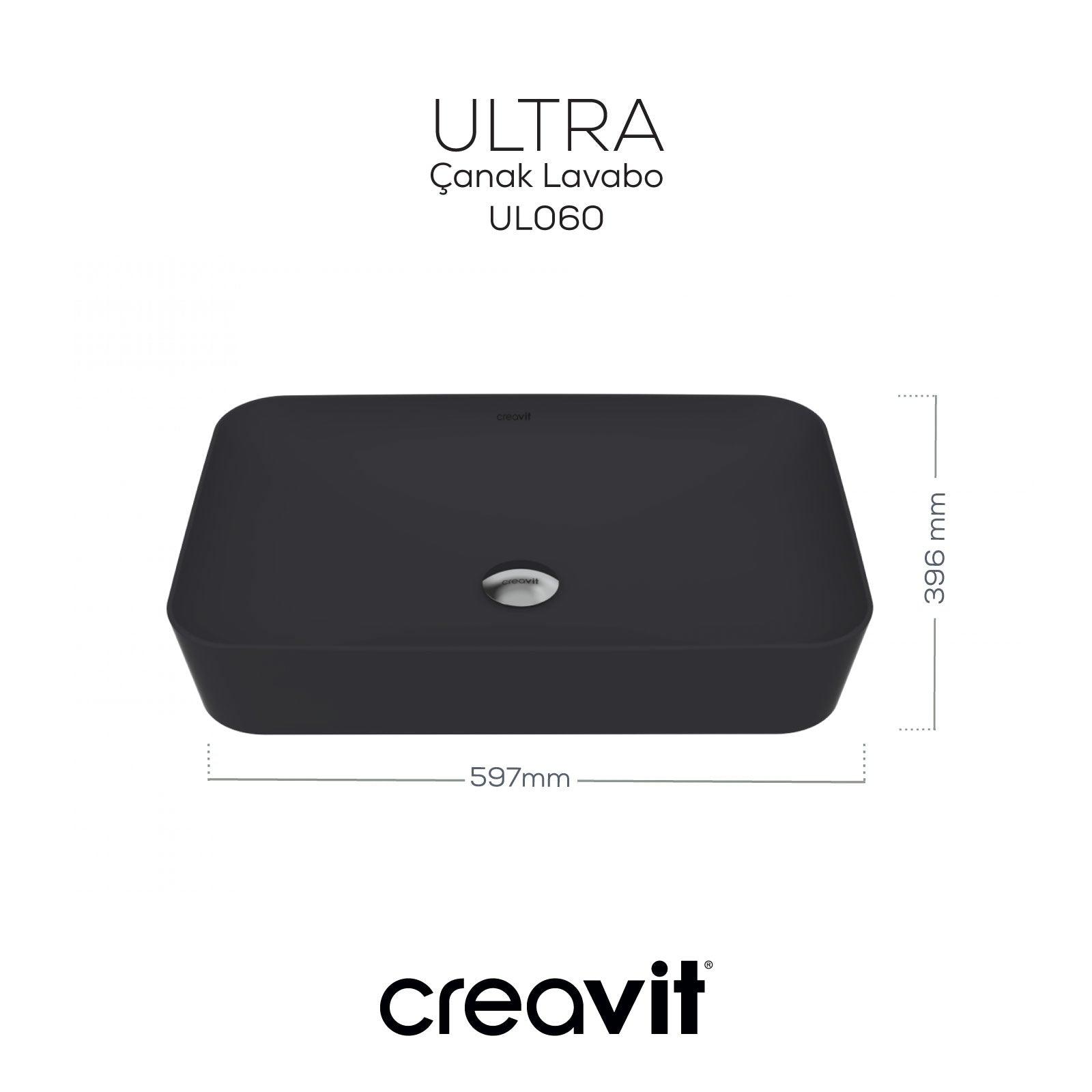 Ultra Dikdörtgen Çanak Lavabo 60 cm Mat Antrasit - Creavit | Banyo Bu Tarafta