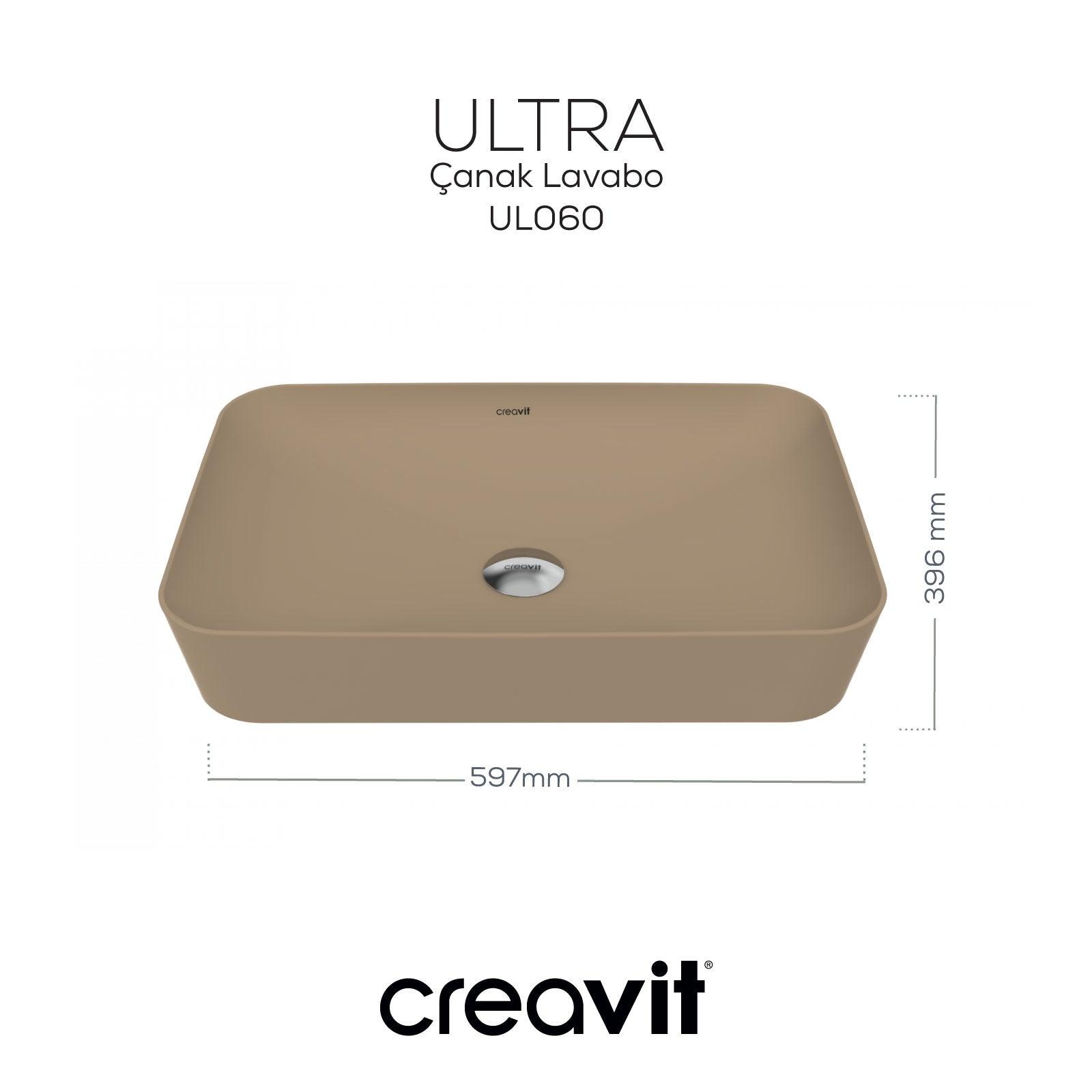 Ultra Dikdörtgen Çanak Lavabo 60 cm Mat Cappucino - Creavit | Banyo Bu Tarafta