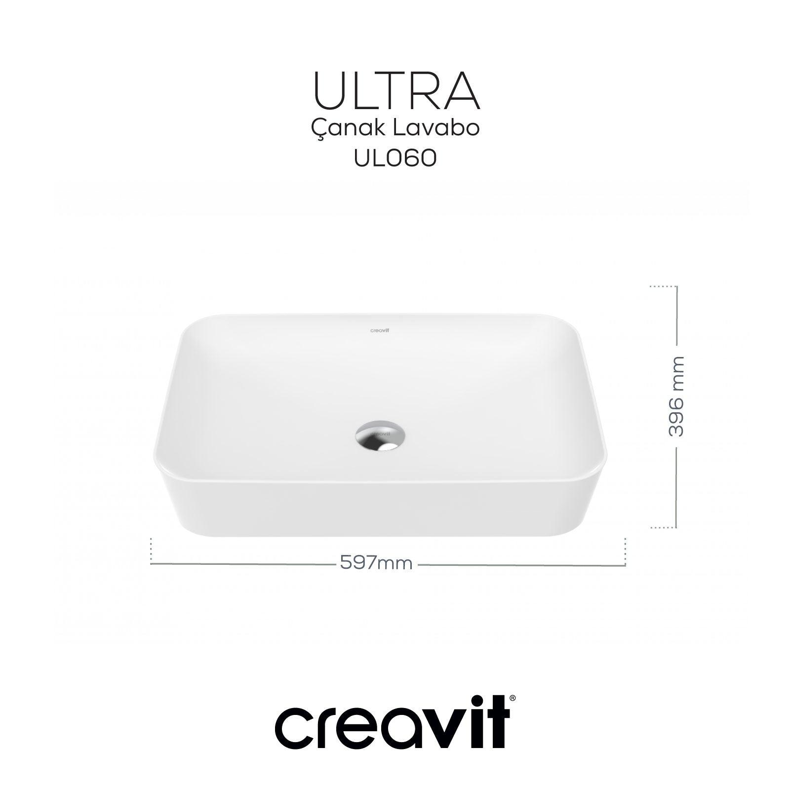 Ultra Dikdörtgen Çanak Lavabo 60 cm Beyaz - Creavit | Banyo Bu Tarafta