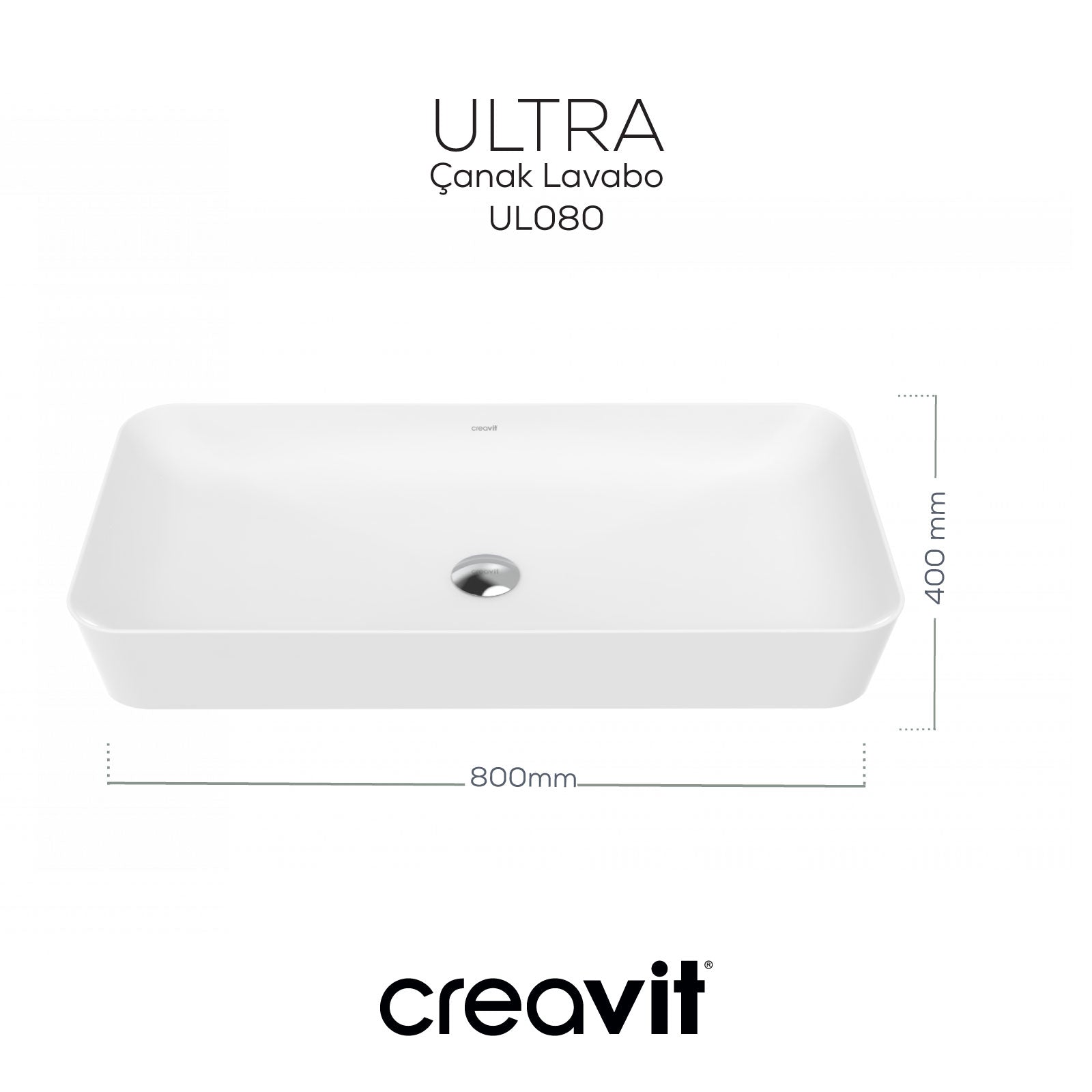 Ultra Dikdörtgen Çanak Lavabo 80cm Beyaz - Creavit | Banyo Bu Tarafta
