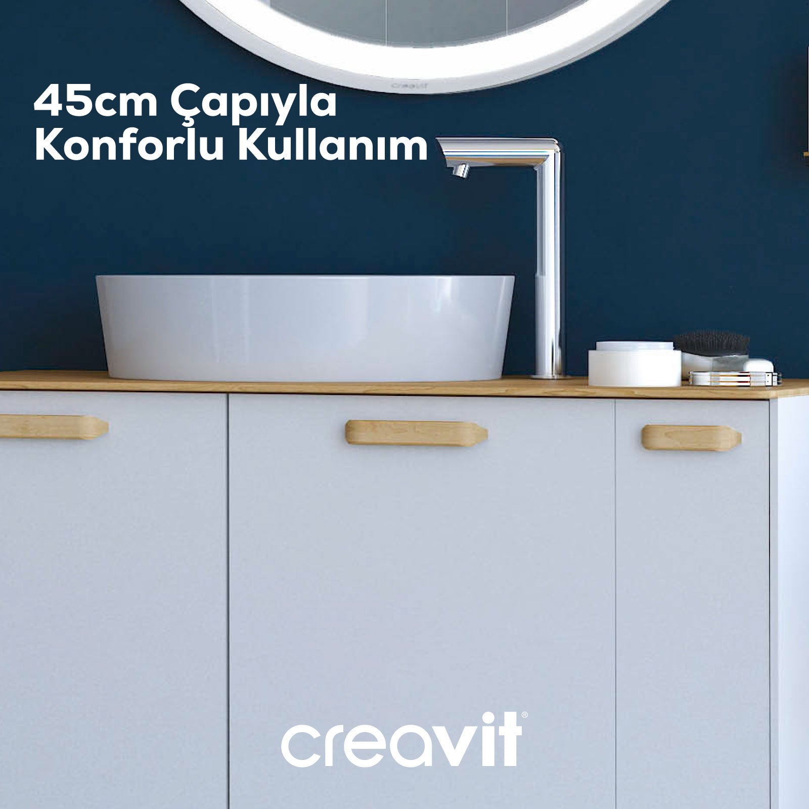 Ultra Yuvarlak Çanak Lavabo 45cm Beyaz - Creavit | Banyo Bu Tarafta