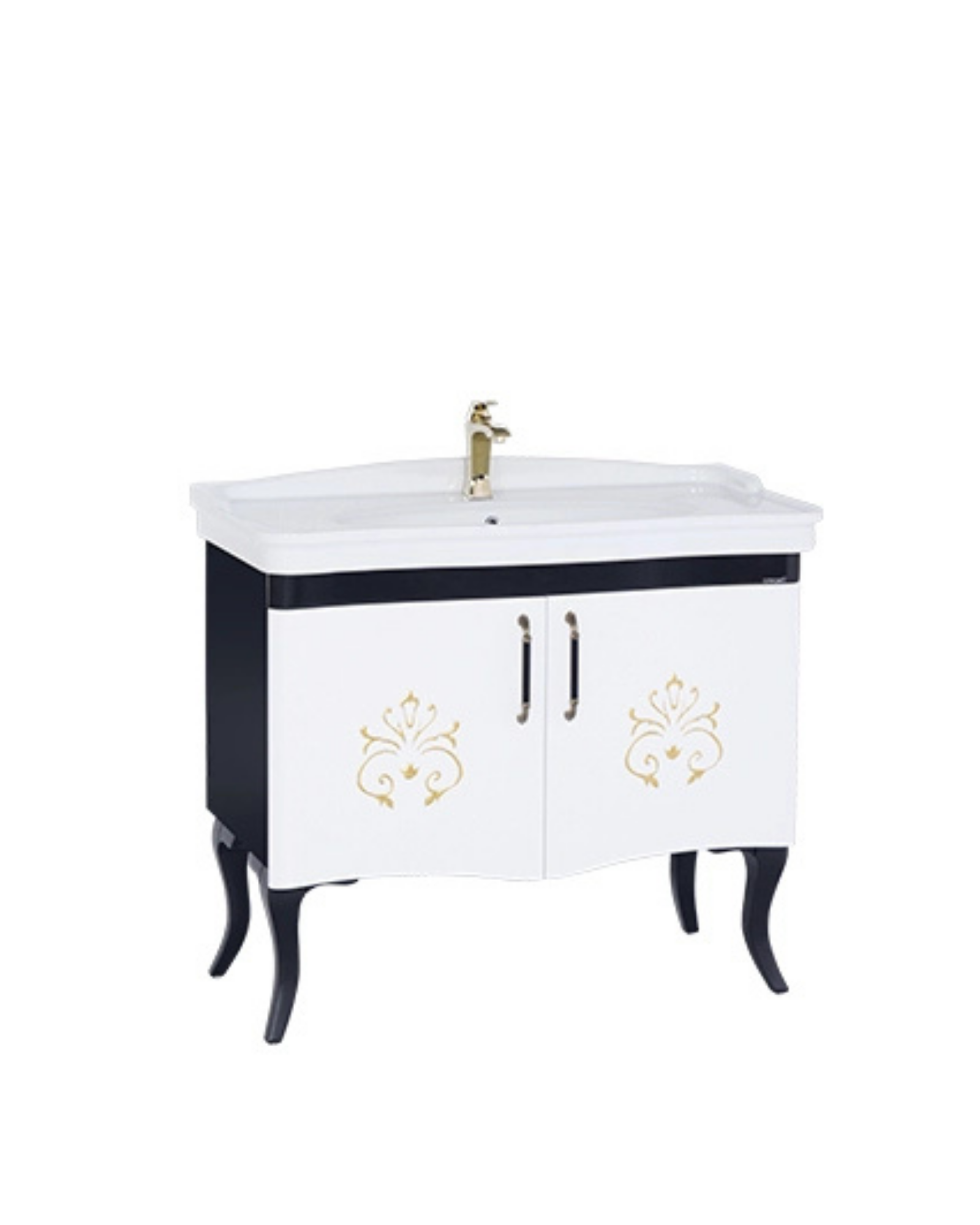Antik 100 Cm Lavabo Dolabı Desenli Siyah - Beyaz