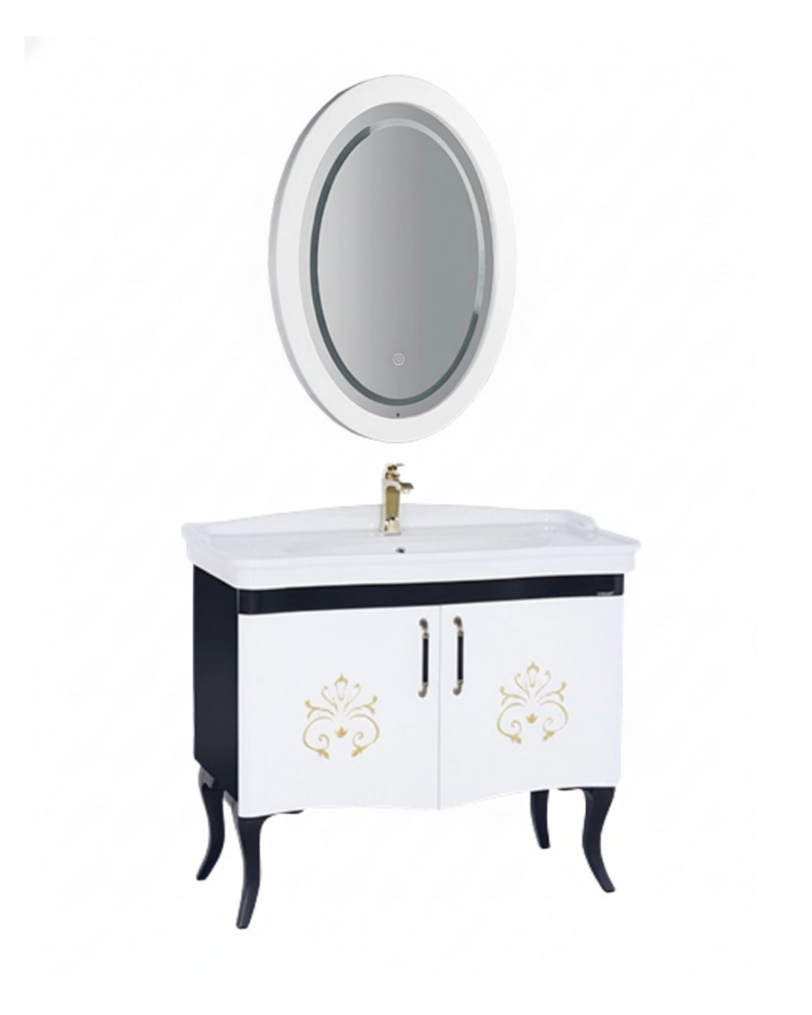 Antik 100 Cm Lavabo Dolabı Desenli Siyah - Beyaz