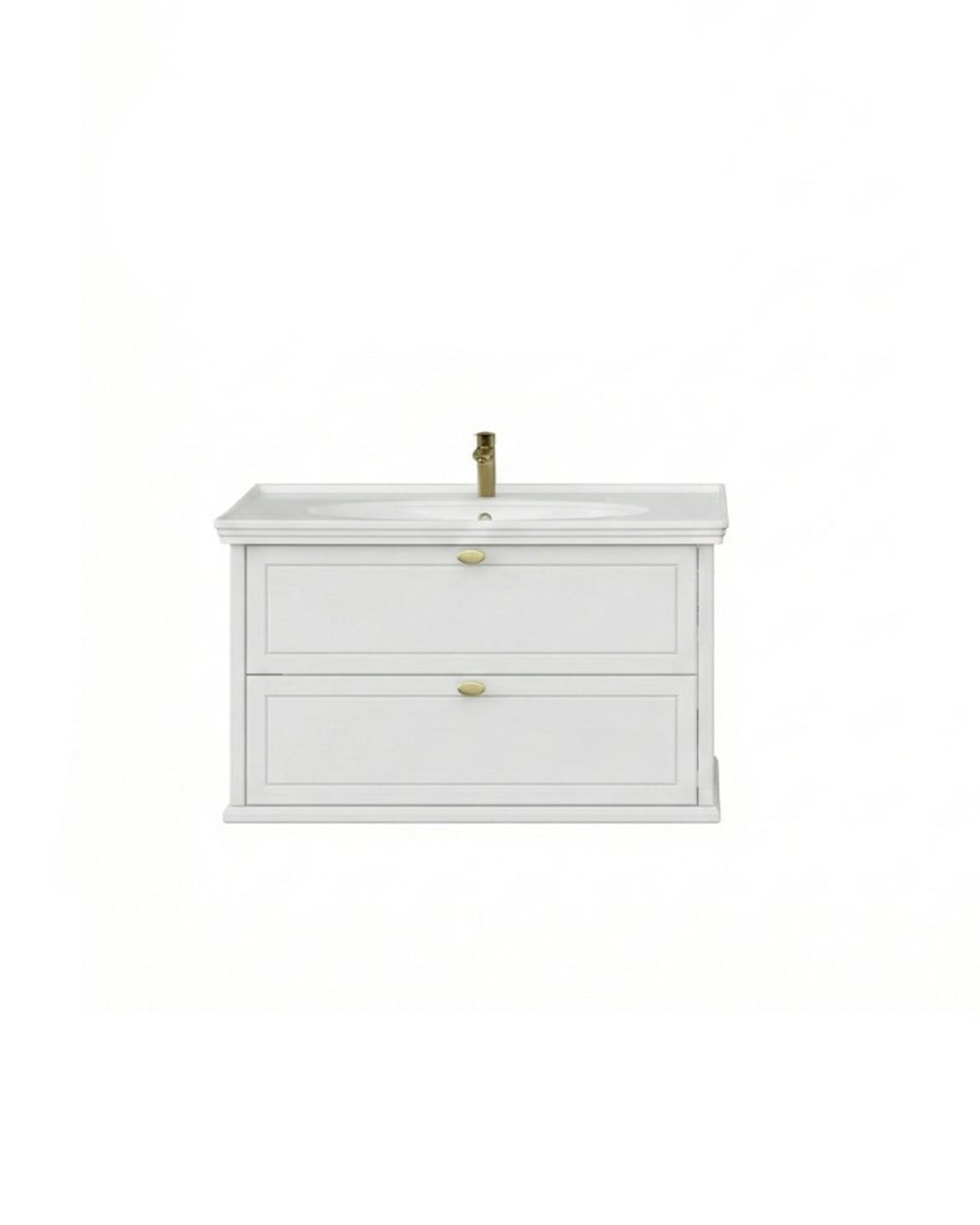 Antik İki Çekmeceli 100 Cm Beyaz Lavabo Dolabı İkili Set