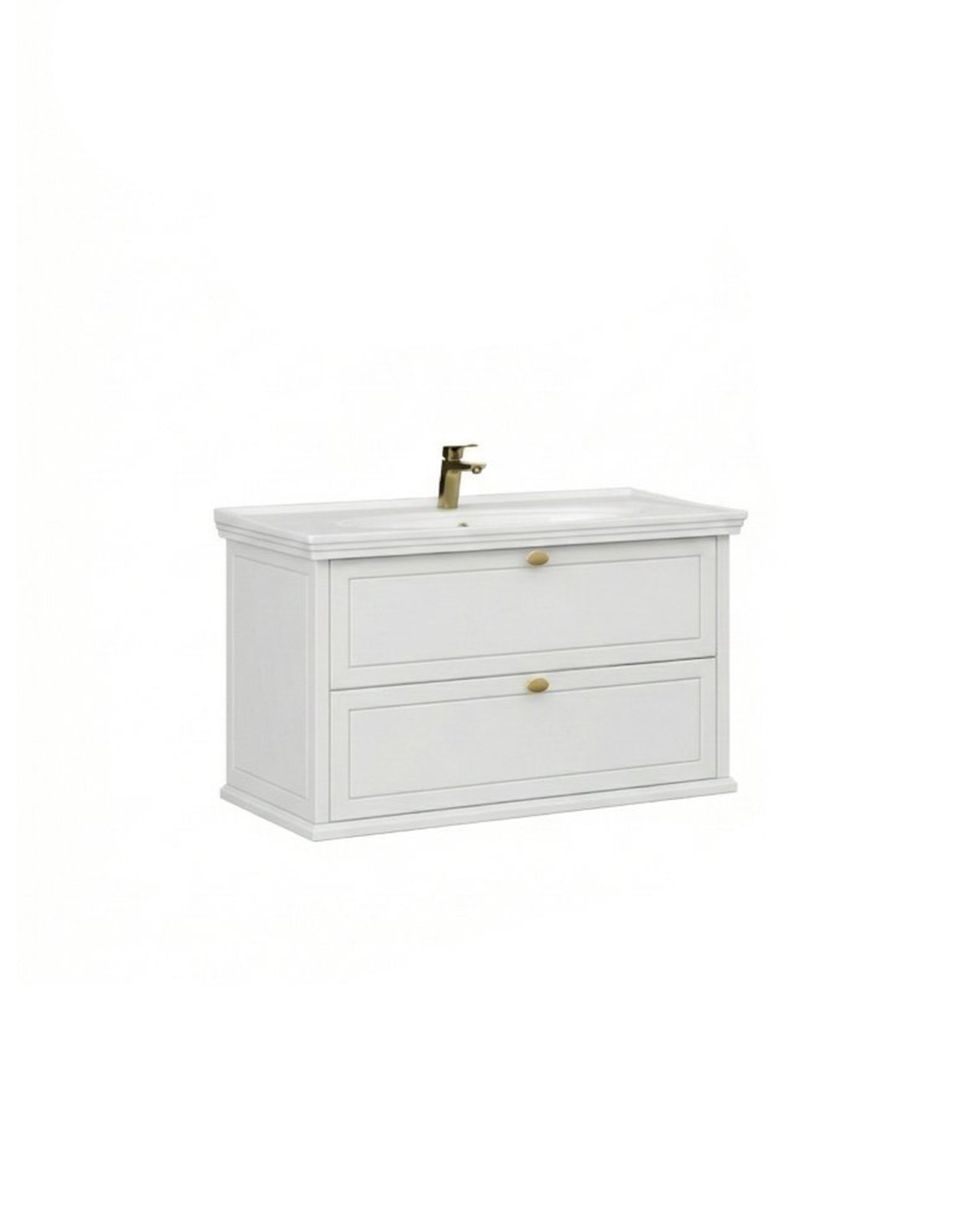 Antik İki Çekmeceli 100 Cm Beyaz Lavabo Dolabı İkili Set