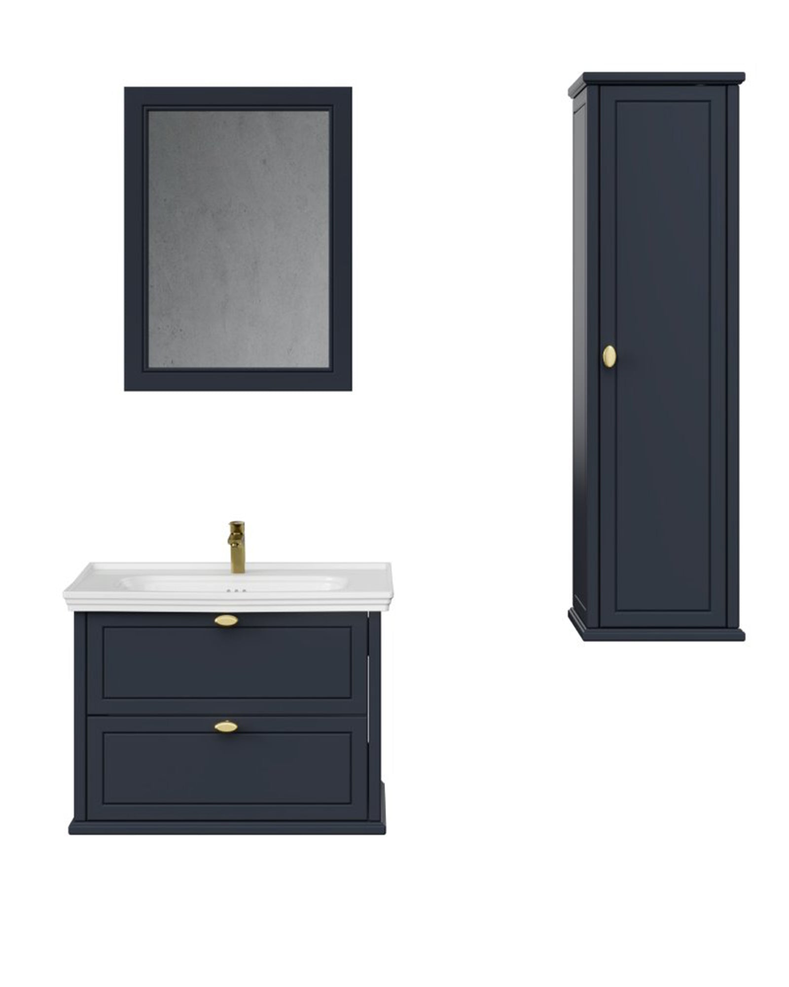 Antik İki Çekmeceli 80 Cm Antrasit Lavabo Dolabı Seti