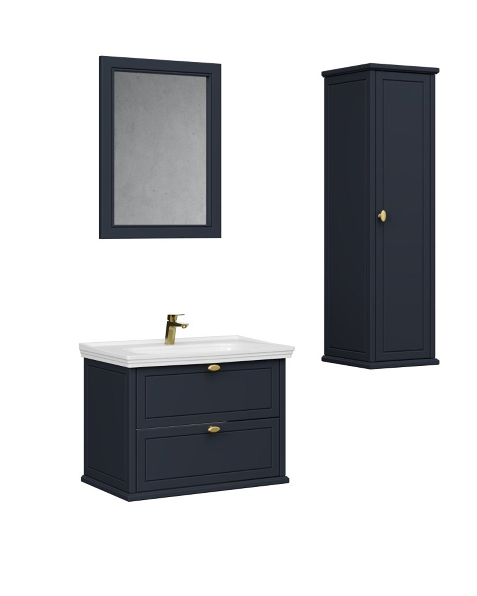 Antik İki Çekmeceli 80 Cm Antrasit Lavabo Dolabı Seti