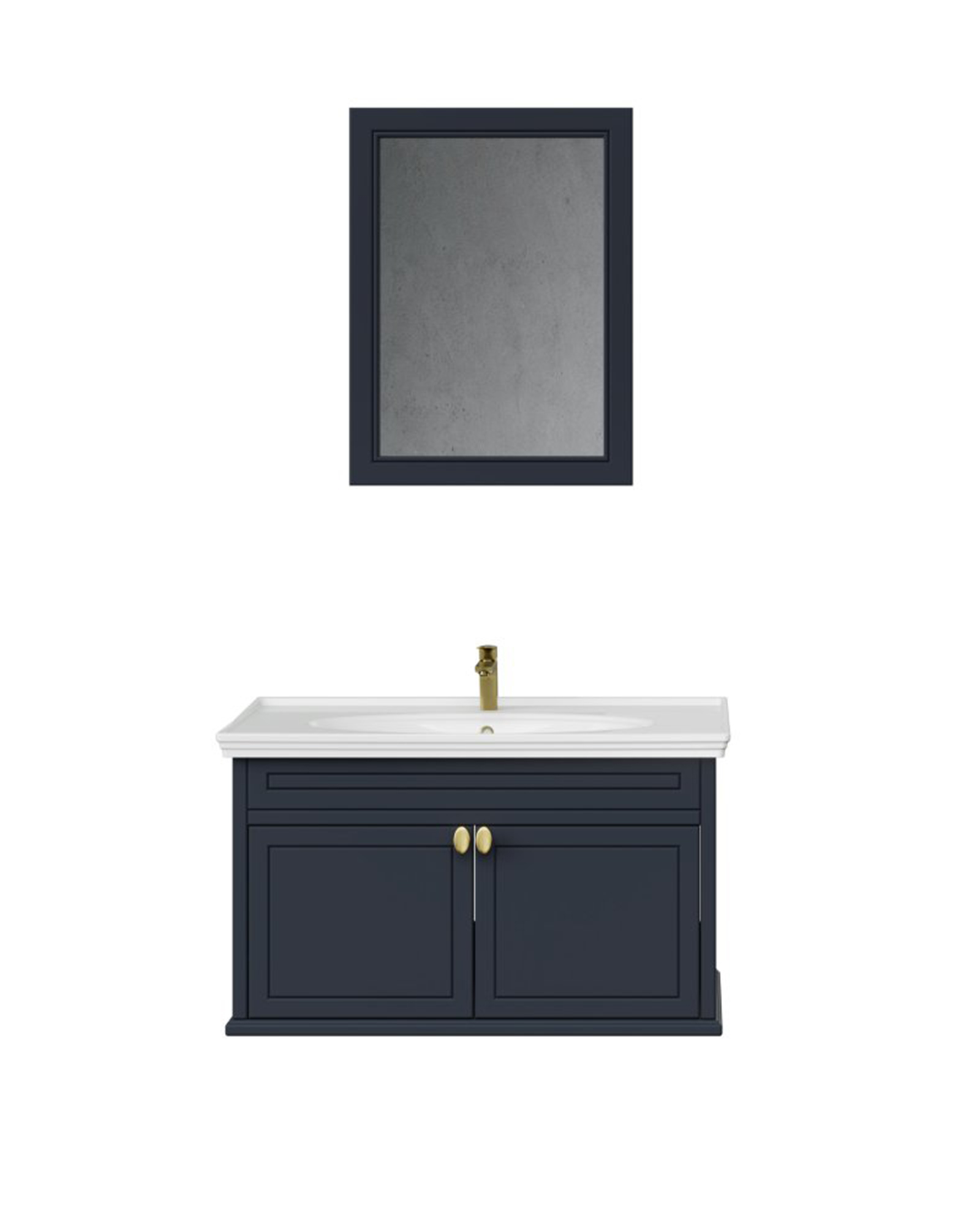 Antik Kapaklı 100 Cm Antrasit Lavabo Dolabı İkili Set