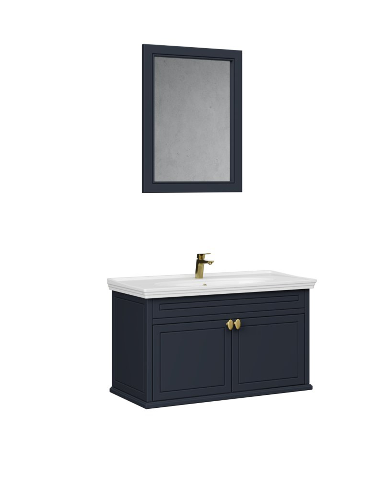Antik Kapaklı 100 Cm Antrasit Lavabo Dolabı İkili Set