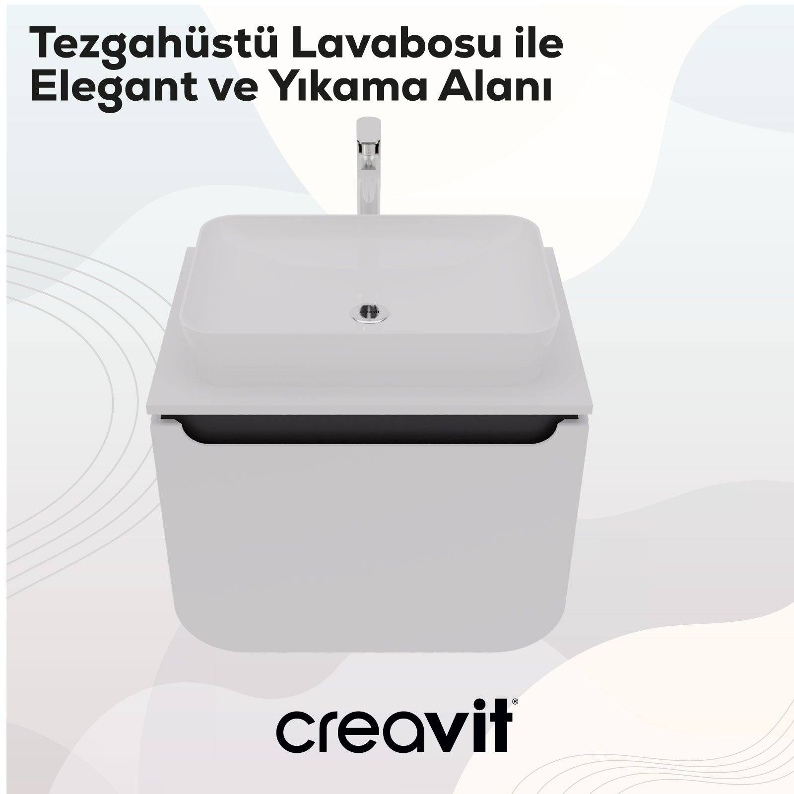 Pion Plus Lavabo Dolabı 70 cm Mat Beyaz - Antrasit - Creavit | Banyo Bu Tarafta