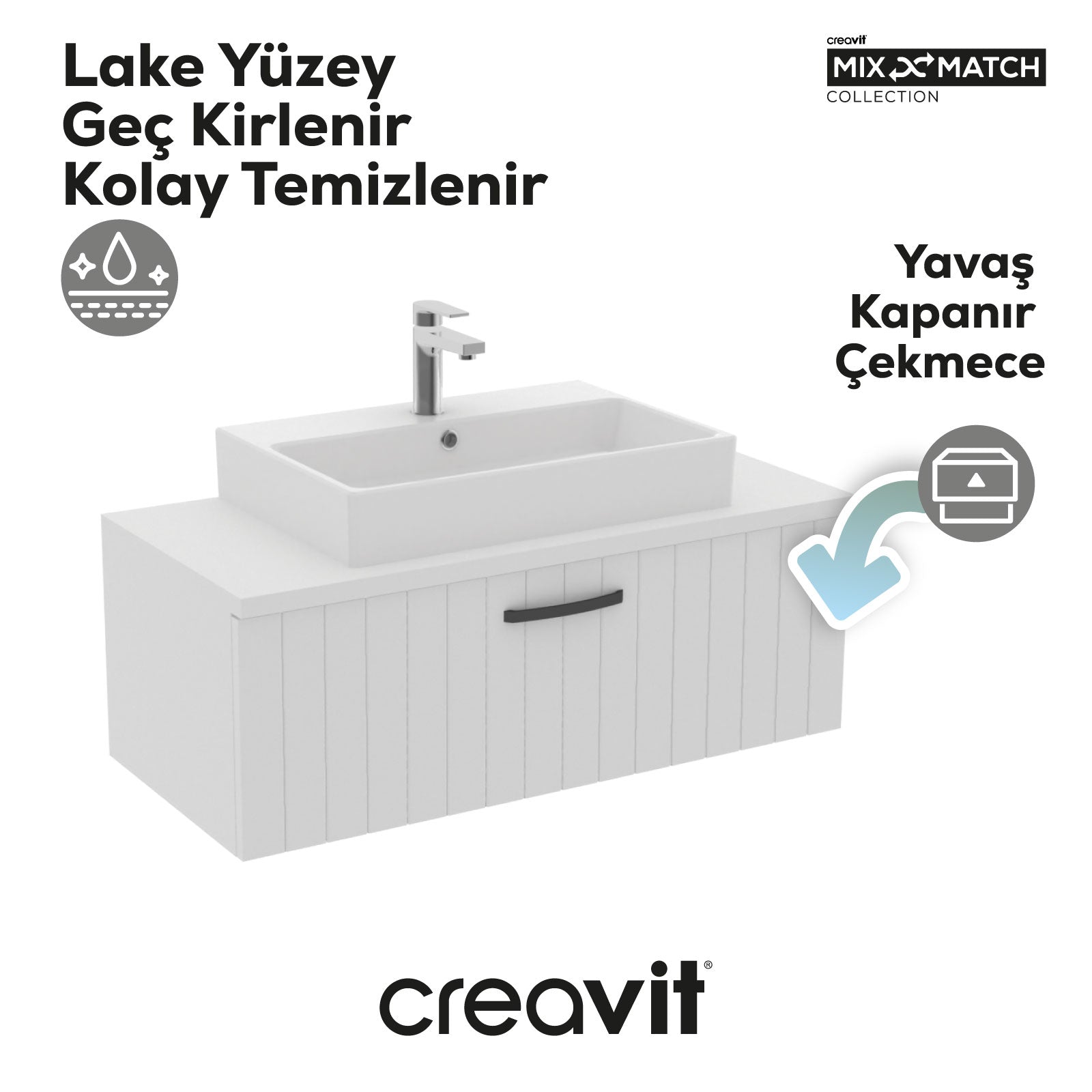 D10 Next Lavabo Dolabı Çekmeceli 100 cm Beyaz Lake - Creavit | Banyo Bu Tarafta