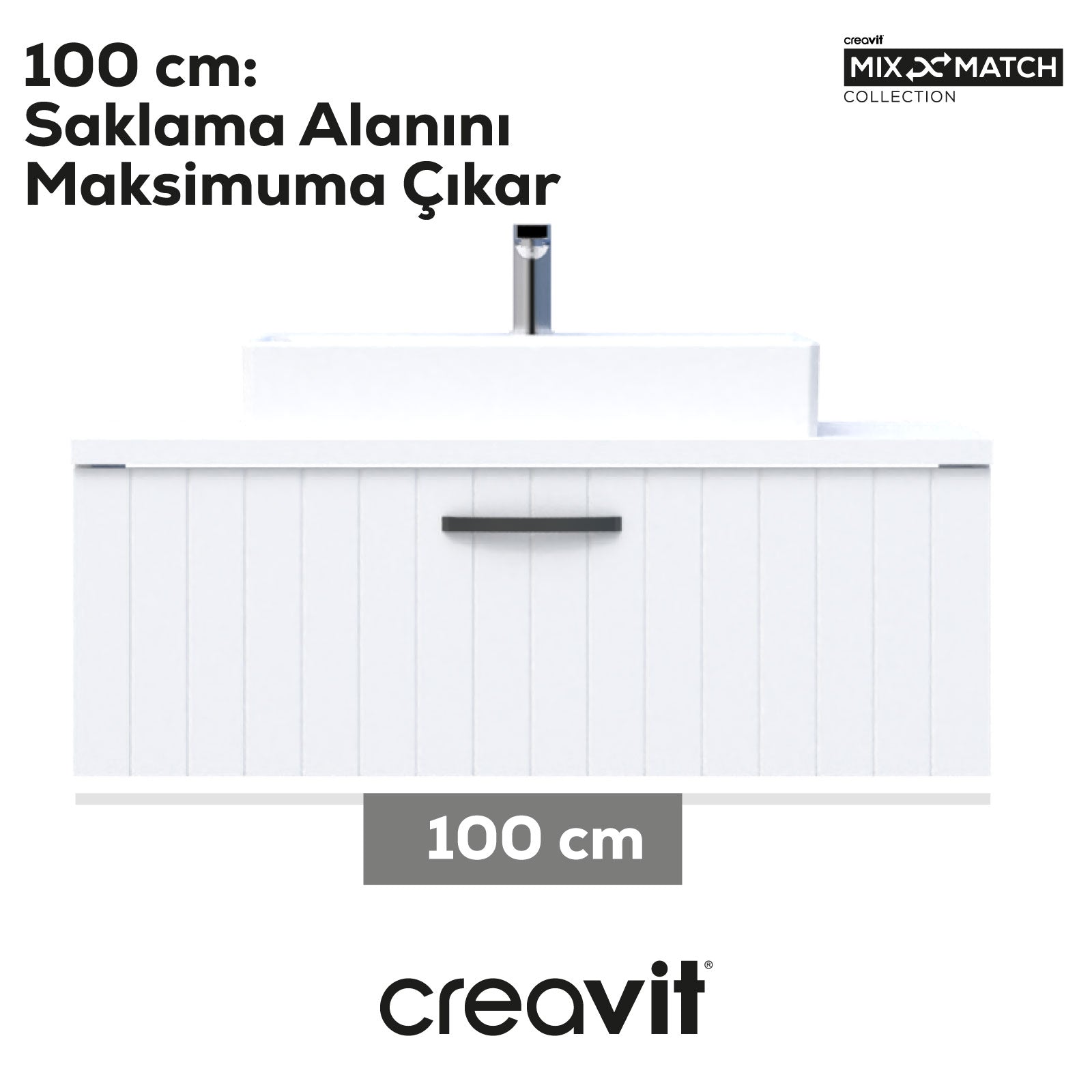 D10 Next Lavabo Dolabı Çekmeceli 100 cm Beyaz Lake - Creavit | Banyo Bu Tarafta