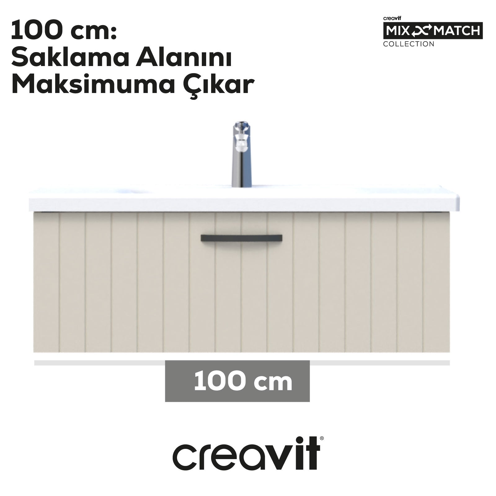 D10 Eksen Lavabo Dolabı Çekmeceli 100 cm Dafne Lake - Creavit | Banyo Bu Tarafta