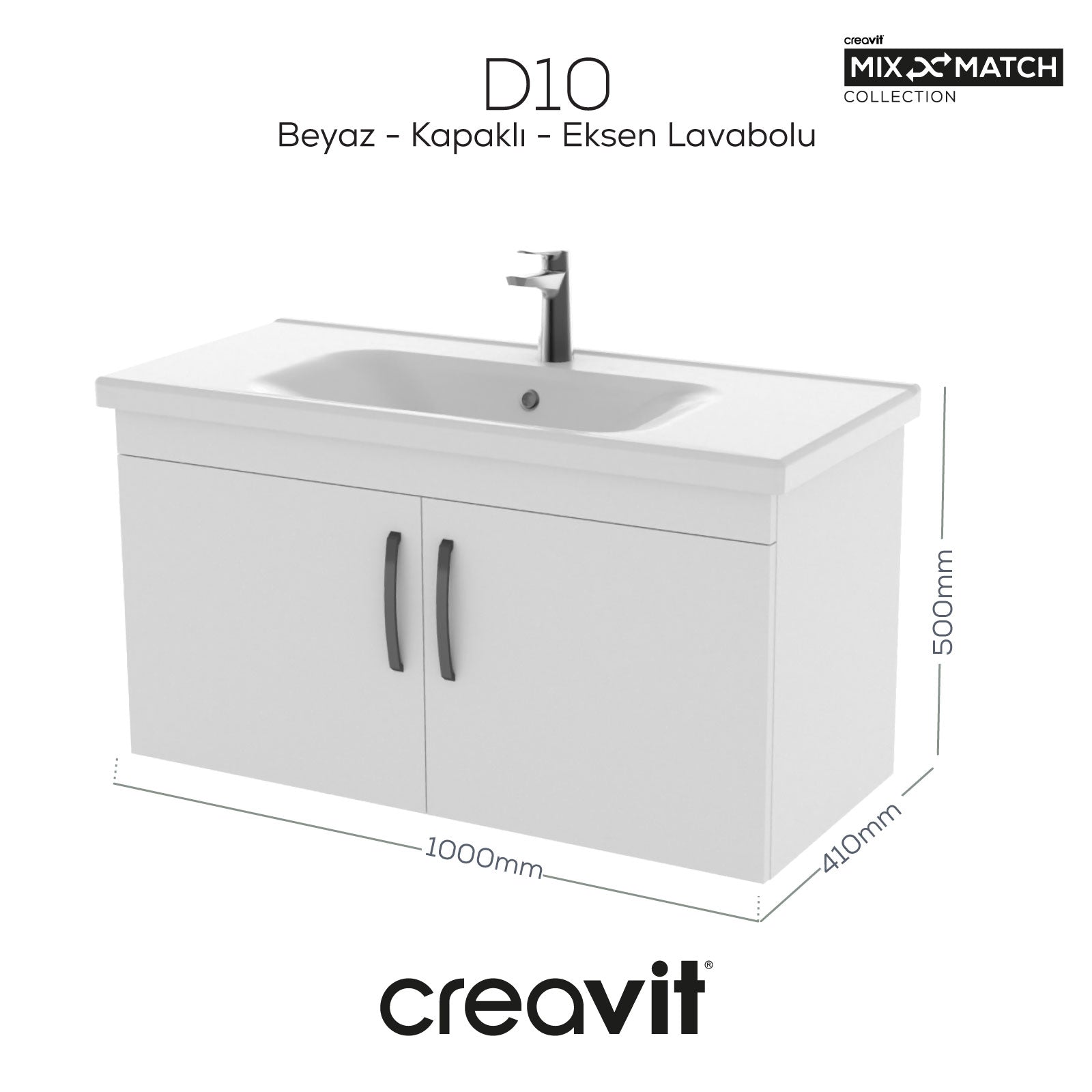 D10 Eksen Lavabo Dolabı Kapaklı 100 cm Beyaz - Creavit | Banyo Bu Tarafta