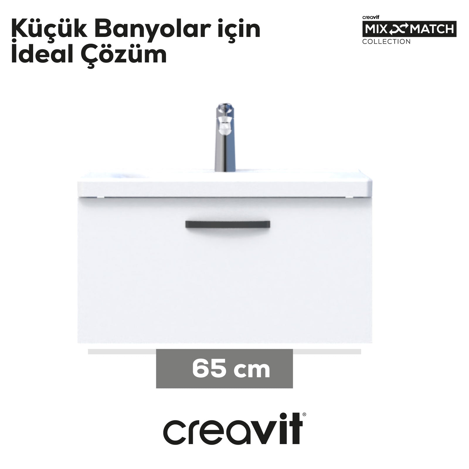 D10 Eksen Lavabo Dolabı Çekmeceli 65 cm Beyaz - Creavit | Banyo Bu Tarafta