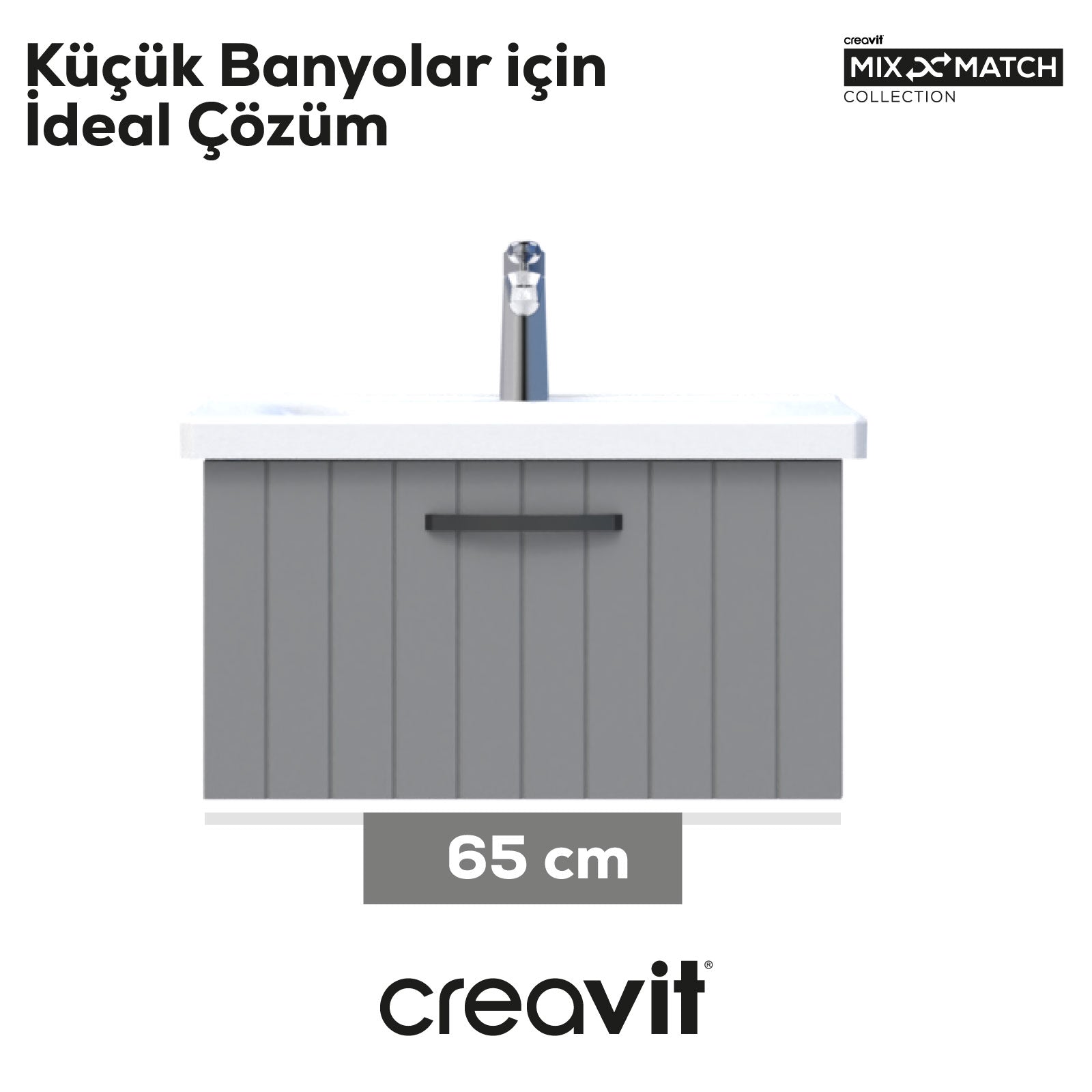 D10 Eksen Lavabo Dolabı Çekmeceli 65 cm Gri Lake - Creavit | Banyo Bu Tarafta