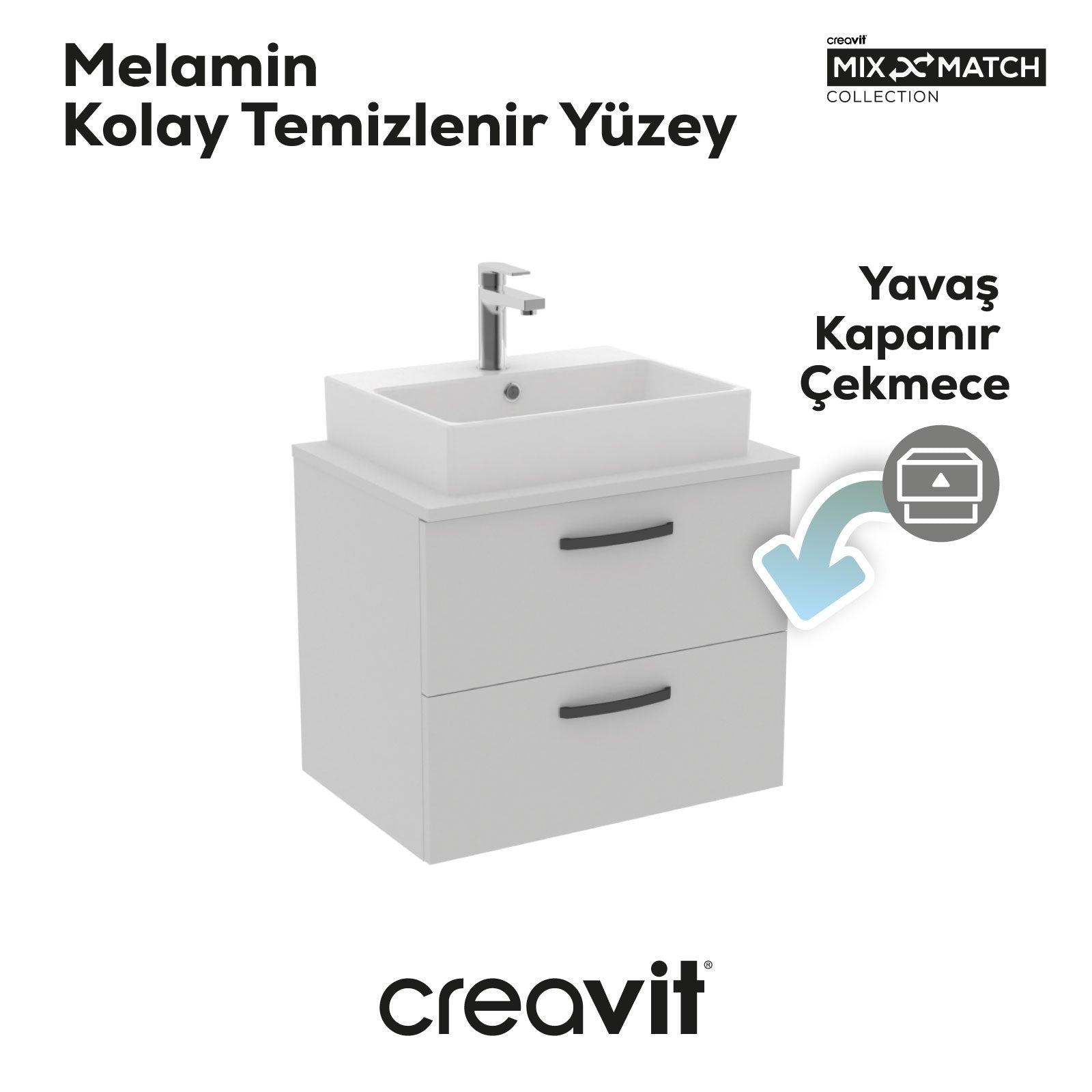 D10 Next Lavabo Dolabı İki Çekmeceli 65 cm Beyaz - Creavit | Banyo Bu Tarafta