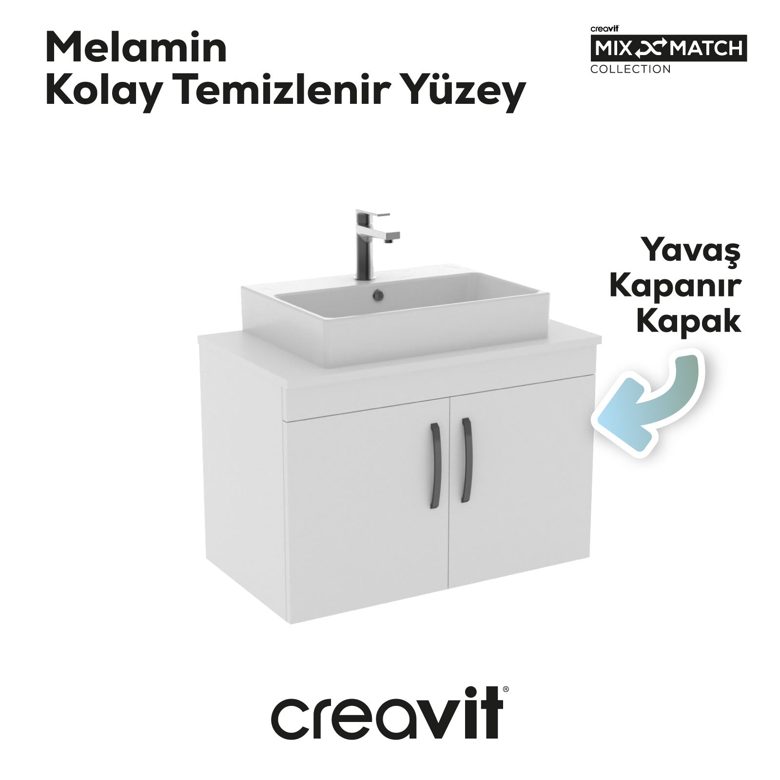 D10 Next Lavabo Dolabı Kapaklı 80 cm Beyaz Gövde - Creavit | Banyo Bu Tarafta