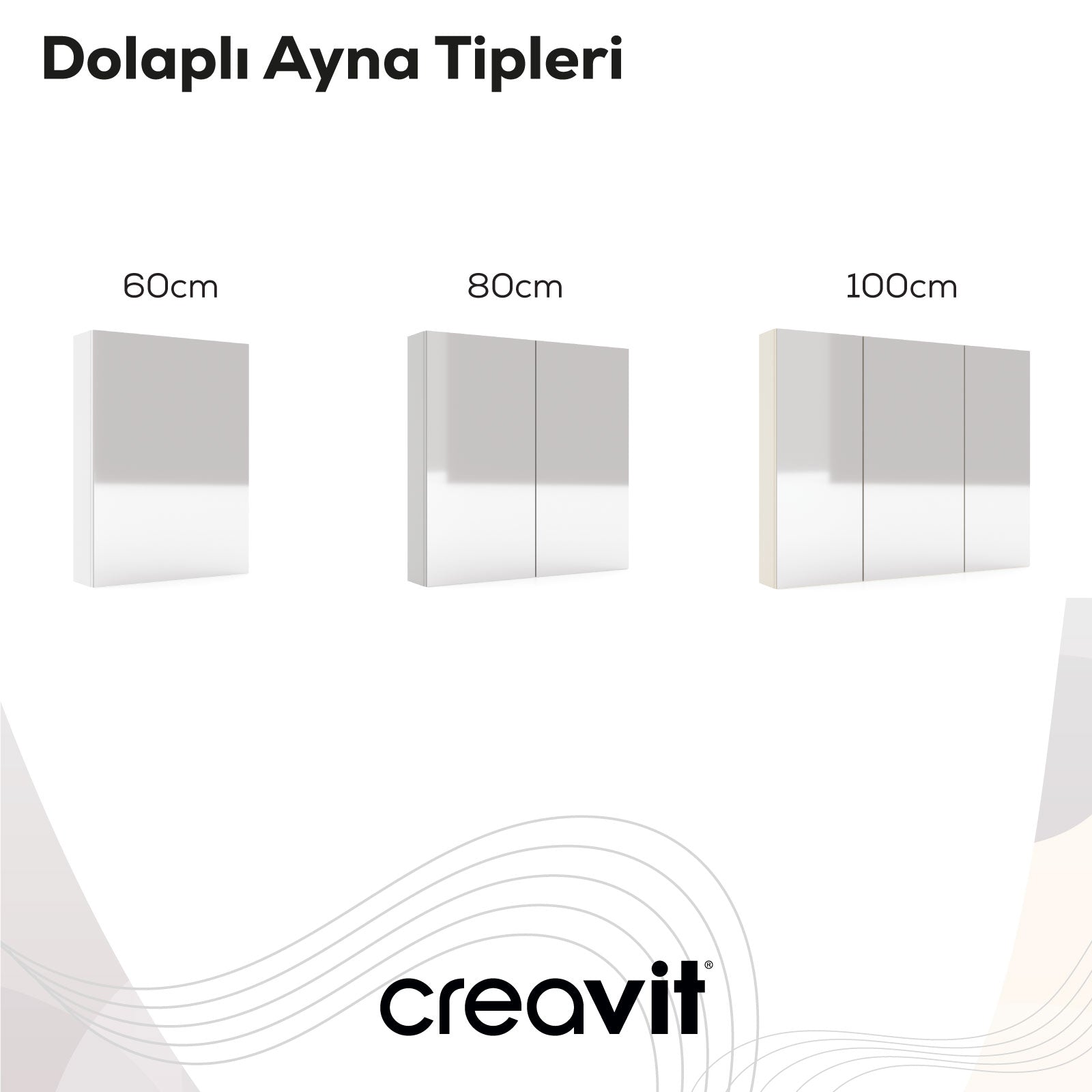 D10 100 cm Melamin Aynalı Dolap Gri - Creavit | Banyo Bu Tarafta