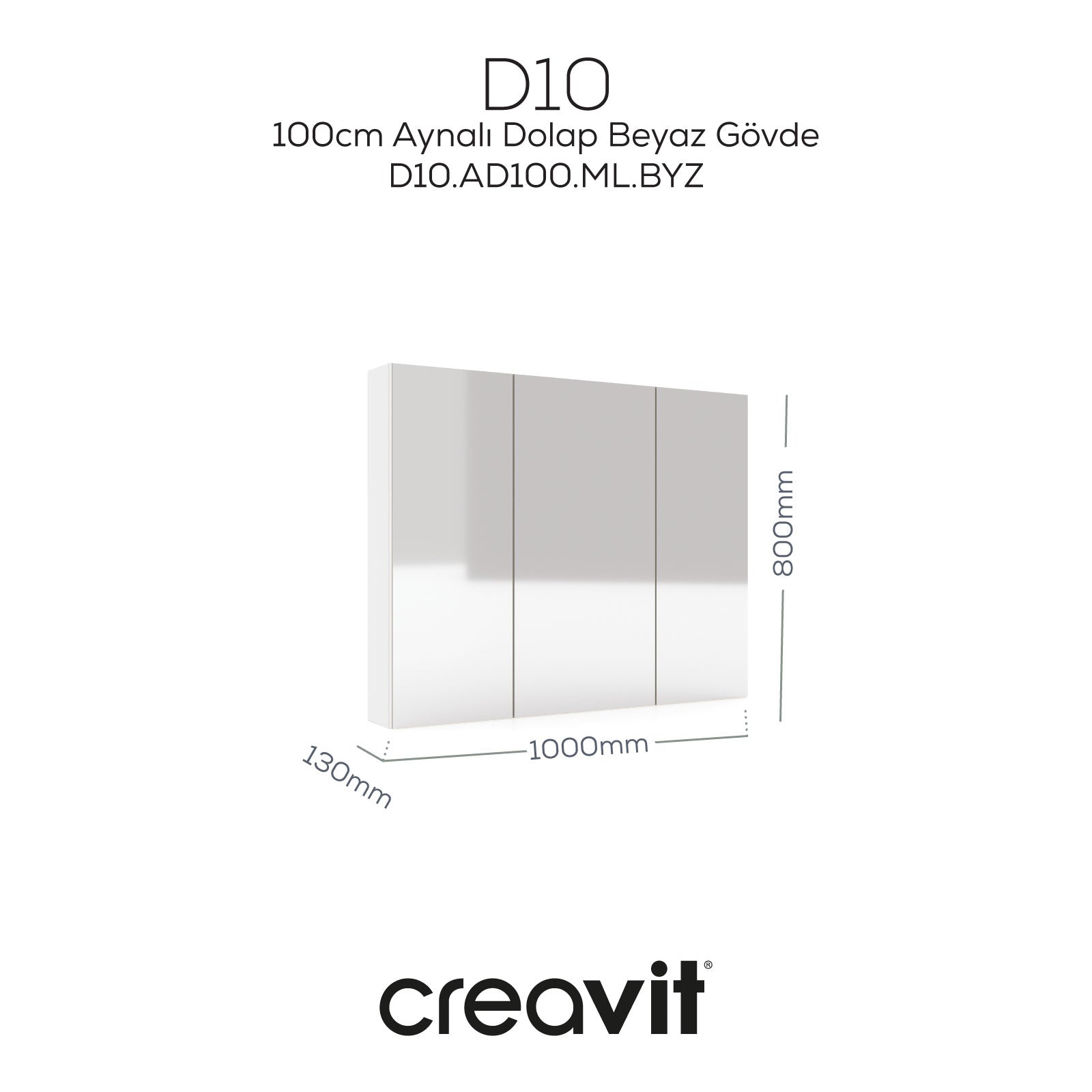 D10 100 cm Melamin Aynalı Dolap Beyaz - Creavit | Banyo Bu Tarafta