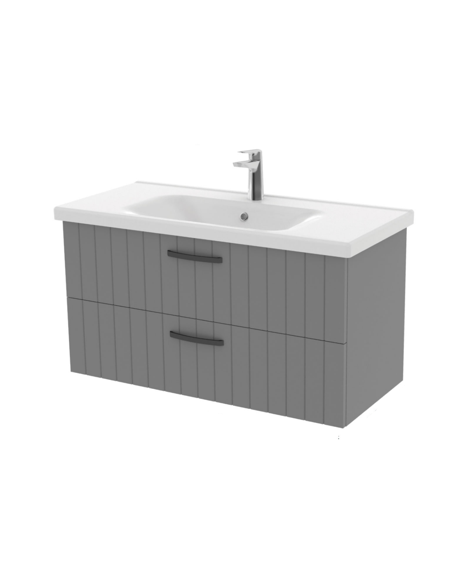 D20 Lavabo Dolabı İki Çekmeceli 100 cm Çizgili Gri Lake Kapak (Demonte)
