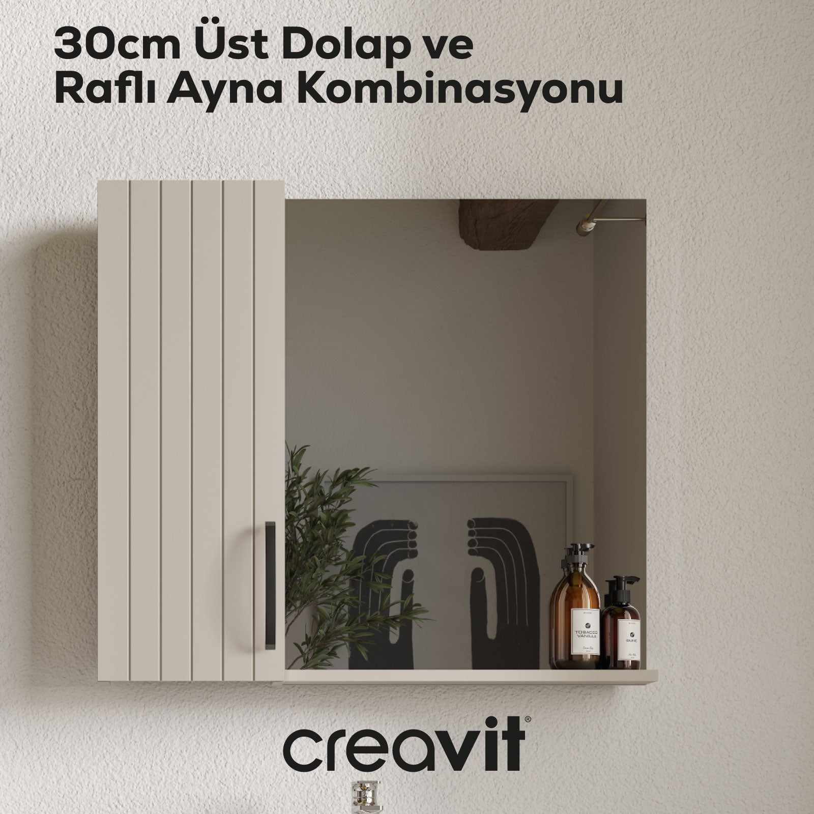 D10 30 cm Sol Üst Dolap Dafne Melamin Gövde Antrasit Meşe Kapak - Creavit | Banyo Bu Tarafta