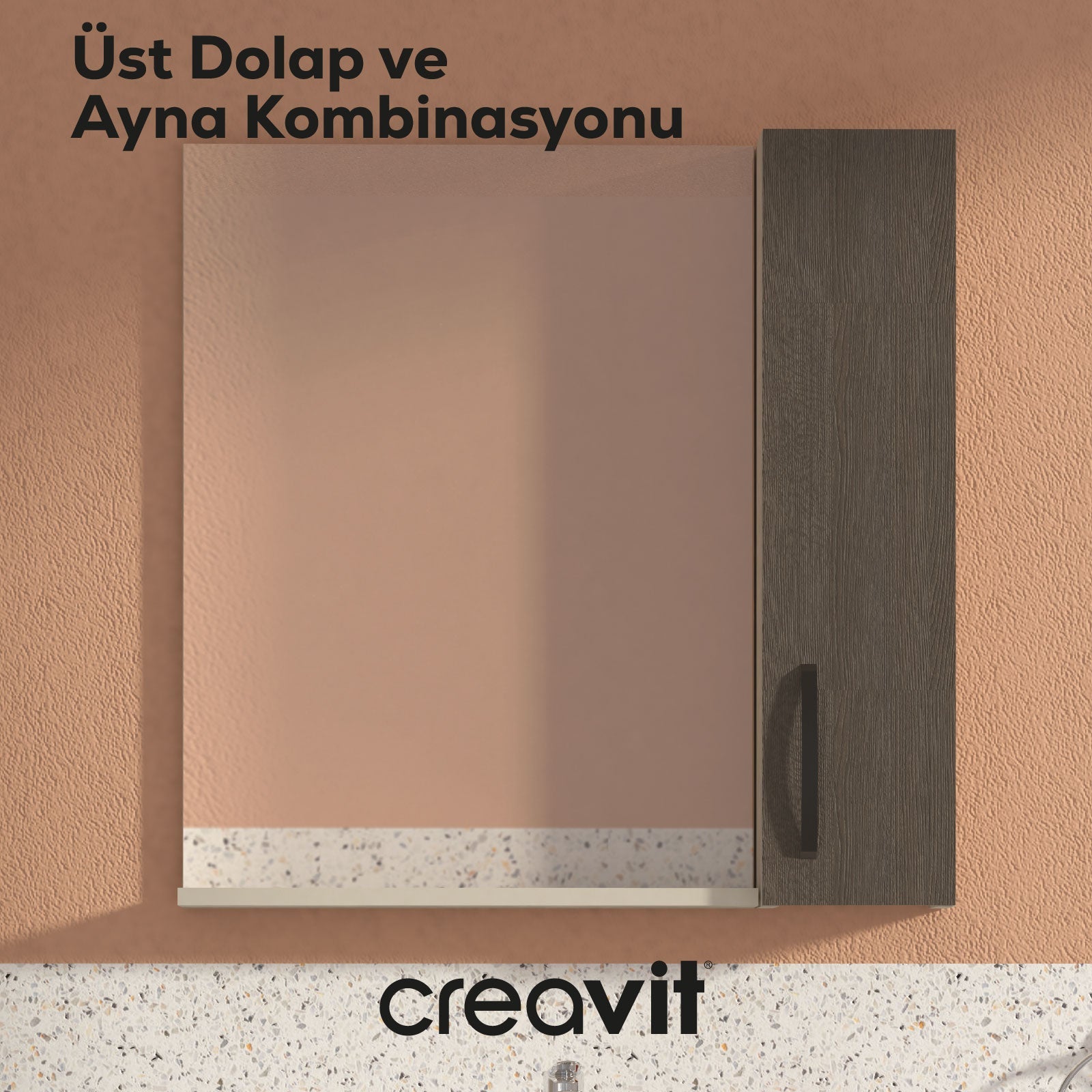 D10 20 cm Sol Üst Dolap Gri Melamin Gövde Antrasit Kapak - Creavit | Banyo Bu Tarafta