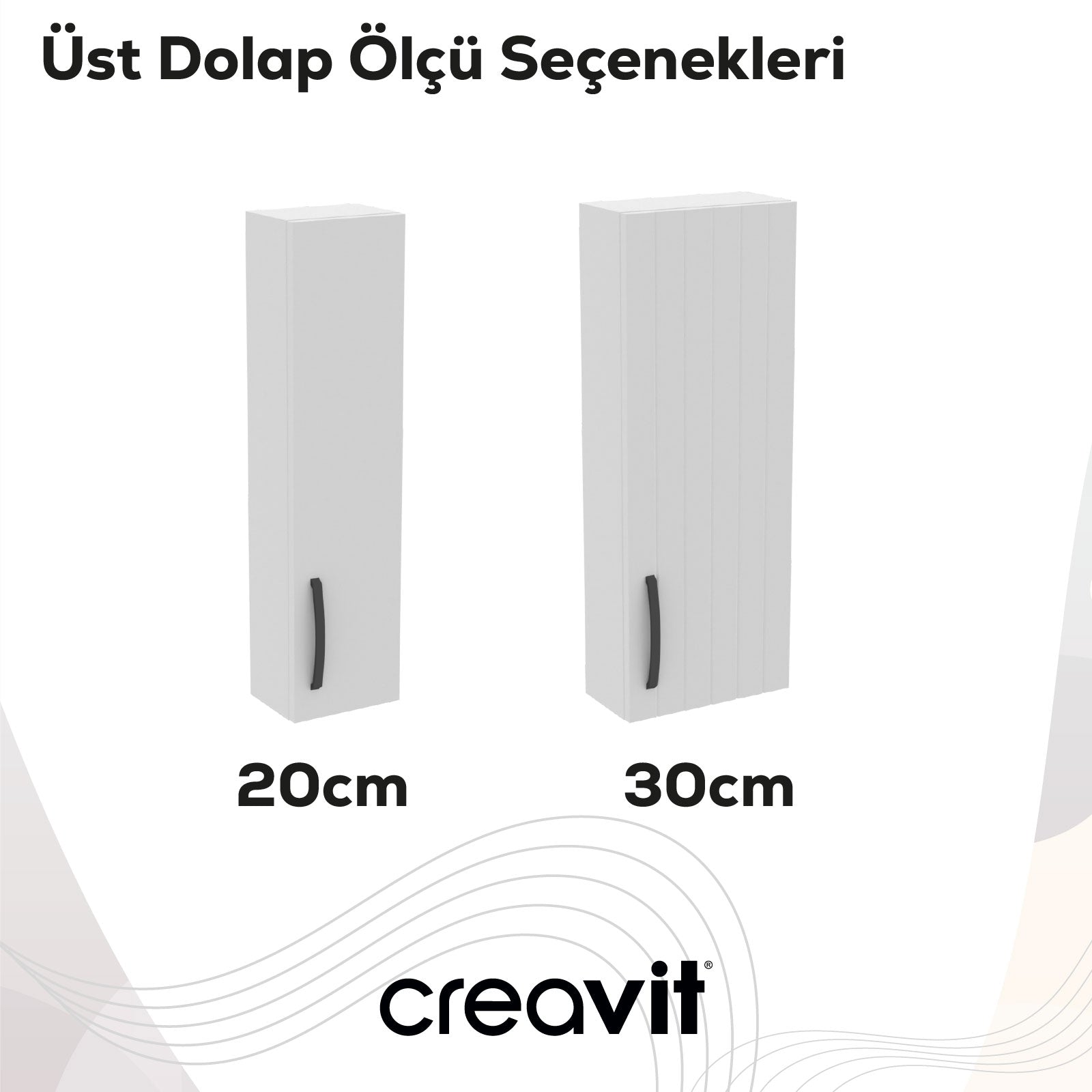 D10 20 cm Sol Üst Dolap Gri Melamin Gövde Lake Kapak - Creavit | Banyo Bu Tarafta