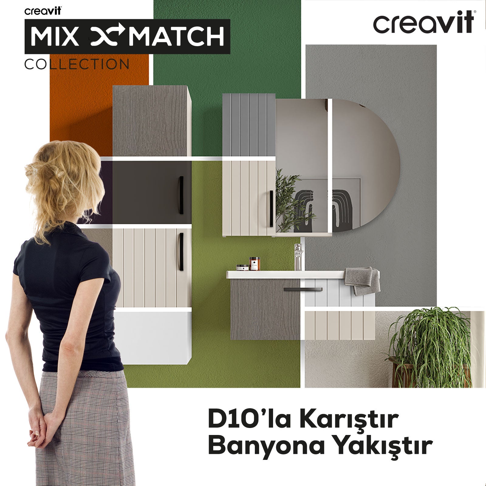 D10 Next Lavabo Dolabı Kapaklı 80 cm Dafne Gövde Lake Kapak - Creavit | Banyo Bu Tarafta