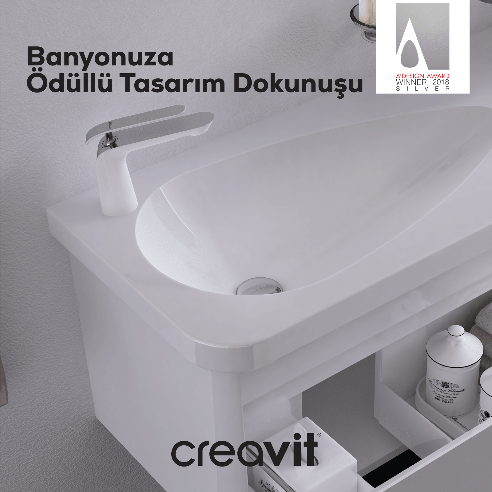 Creavit, Bloom Lavabo Armatürü, Sessiz Su Akışı, Beyaz