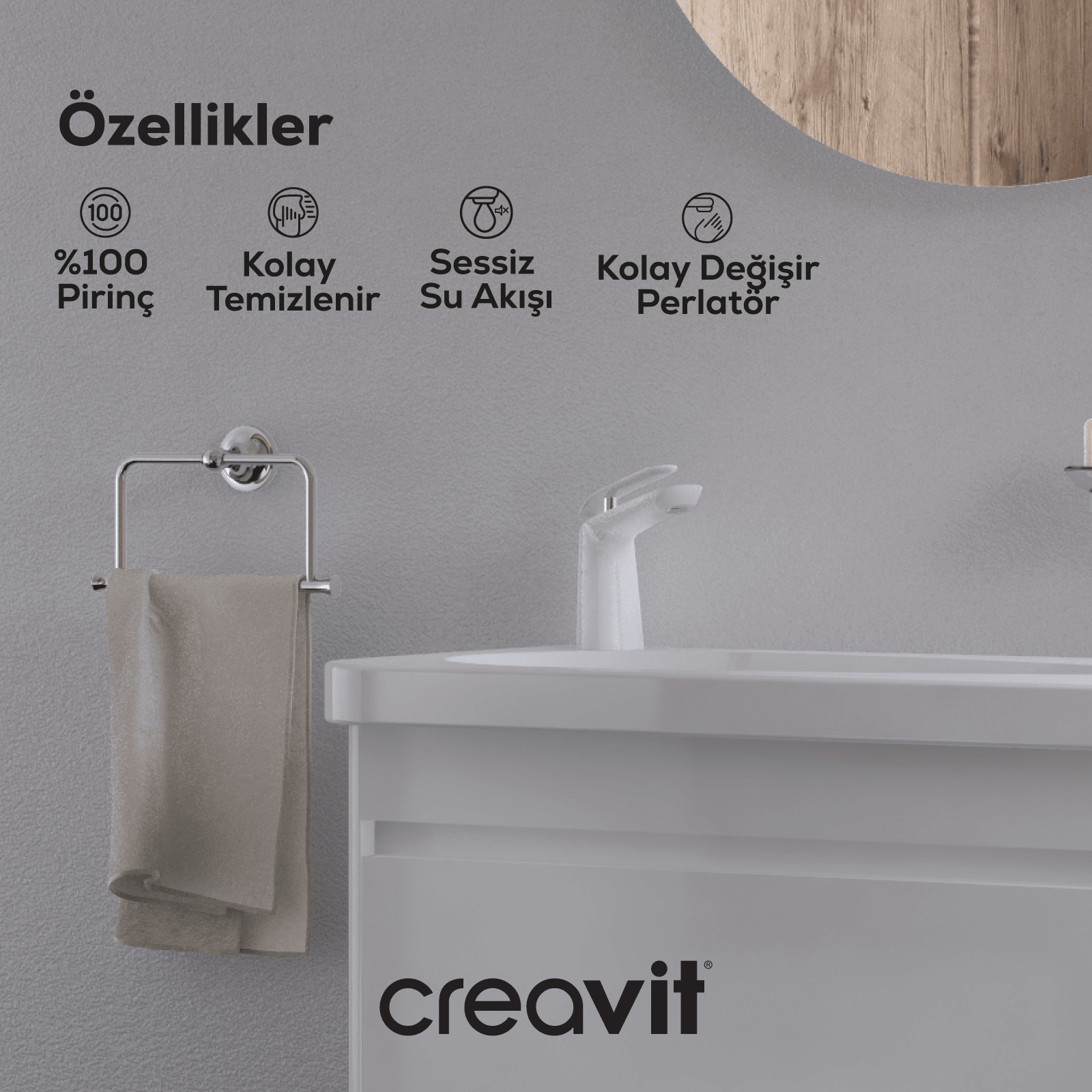 Creavit, Bloom Lavabo Armatürü, Sessiz Su Akışı, Beyaz