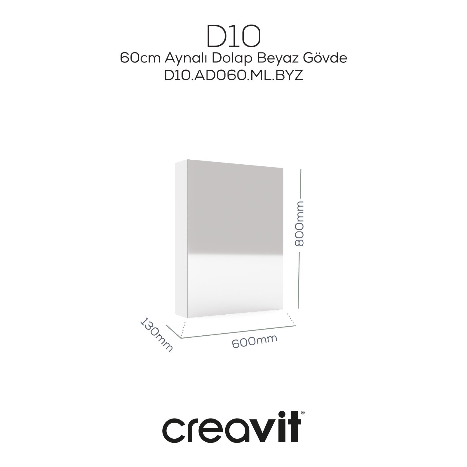 D10 60cm Melamin Aynalı Dolap Beyaz - Creavit | Banyo Bu Tarafta