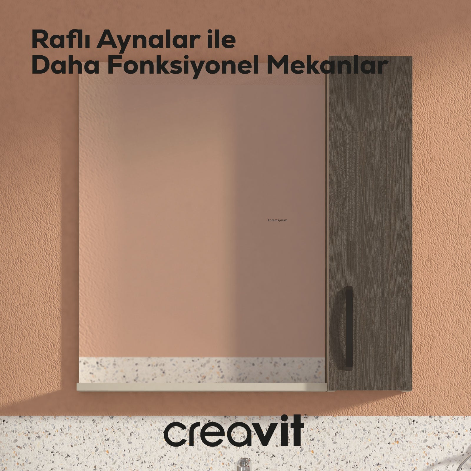 D10 45 cm Melamin Raflı Ayna Antrasit - Creavit | Banyo Bu Tarafta