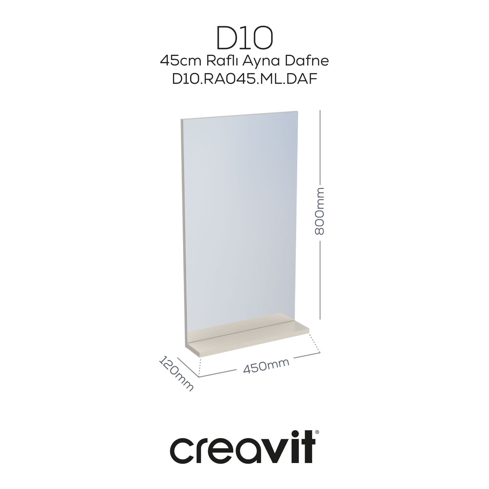 D10 45 cm Melamin Raflı Ayna Dafne - Creavit | Banyo Bu Tarafta