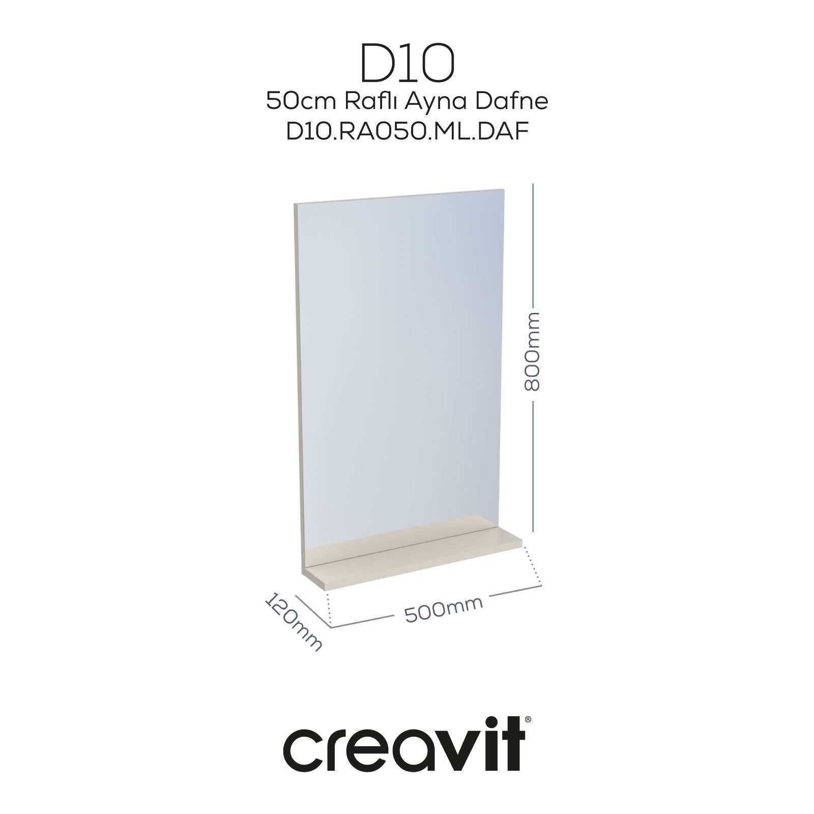D10 50 cm Melamin Raflı Ayna Dafne - Creavit | Banyo Bu Tarafta