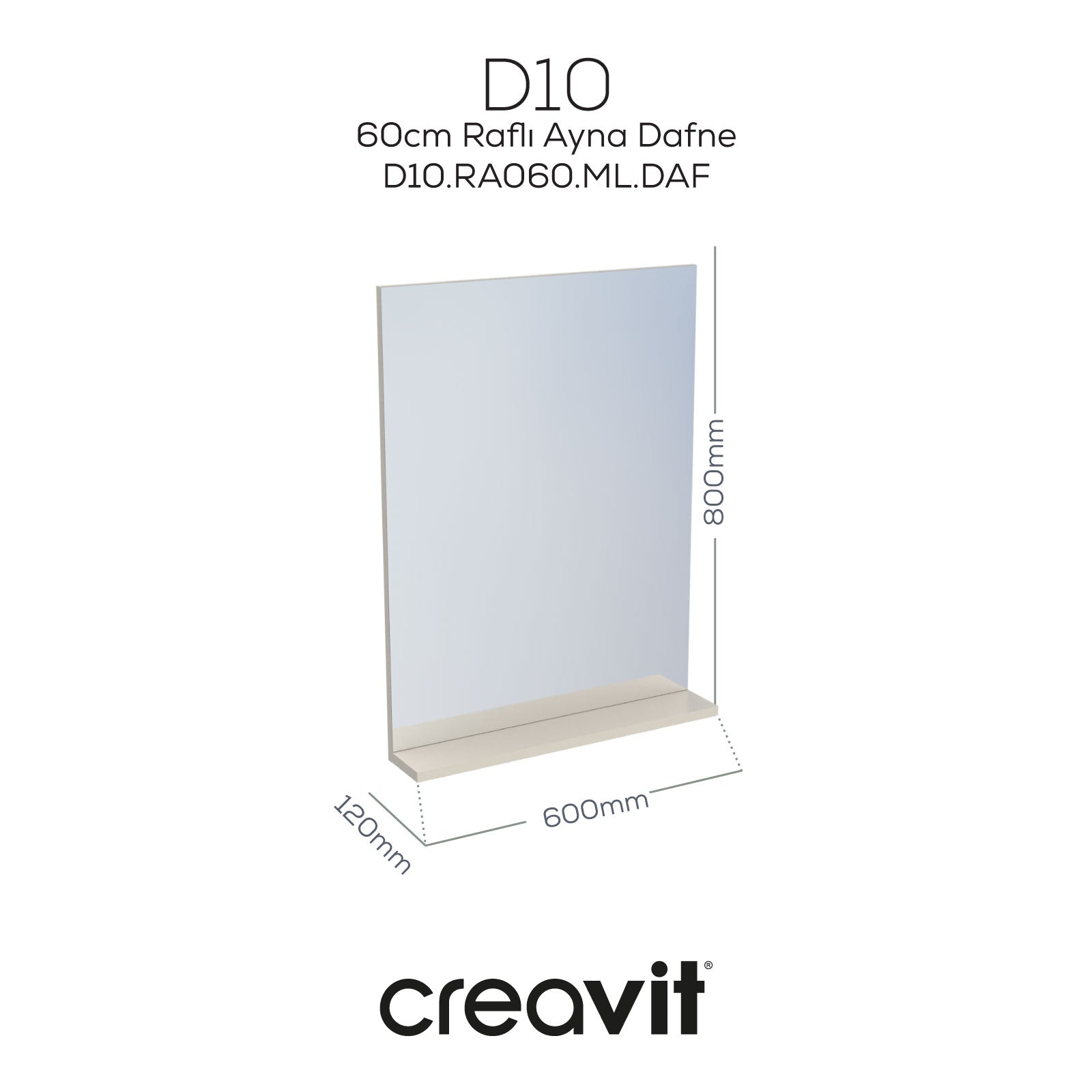 D10 60 cm Melamin Raflı Ayna Dafne - Creavit | Banyo Bu Tarafta