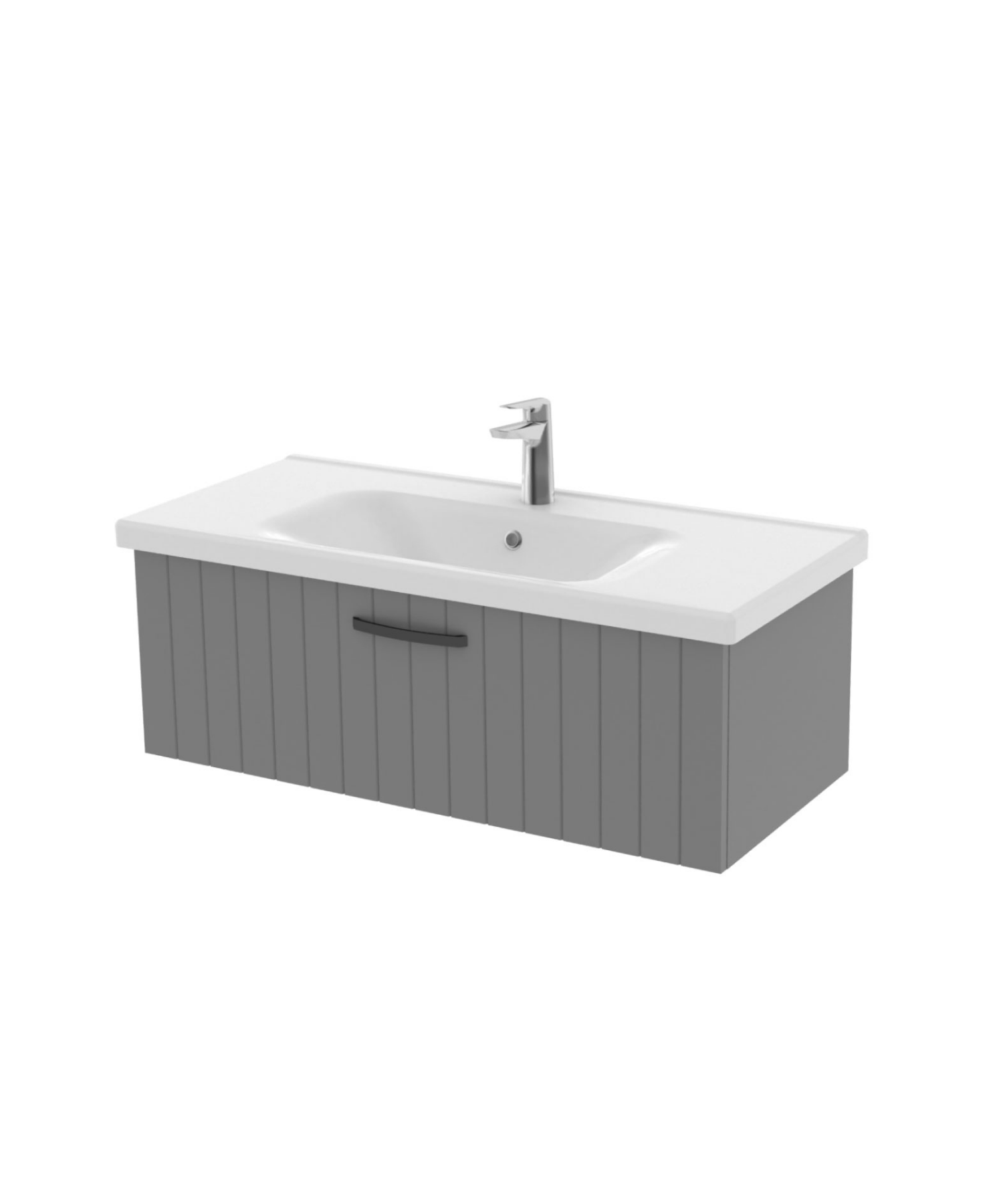 D10 Eksen Lavabo Dolabı Çekmeceli 100 cm Gri Lake Kapak