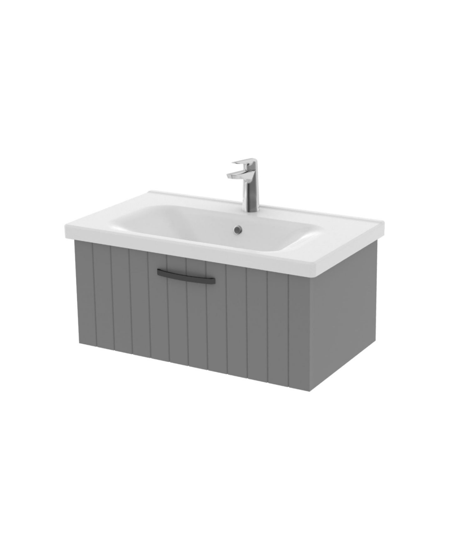 D10 Eksen Lavabo Dolabı Çekmeceli 80 cm Gri Lake Kapak