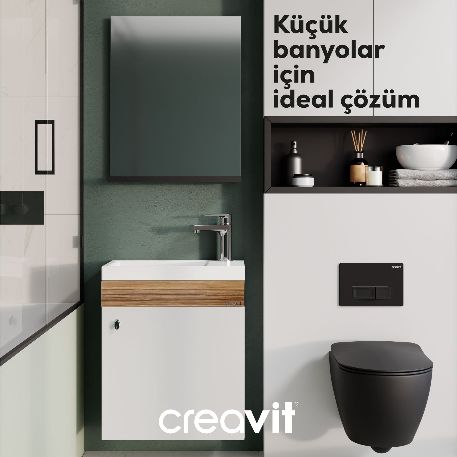 Elmas Lavabo Dolabı 45 cm Beyaz-Parlak Belly - Creavit | Banyo Bu Tarafta