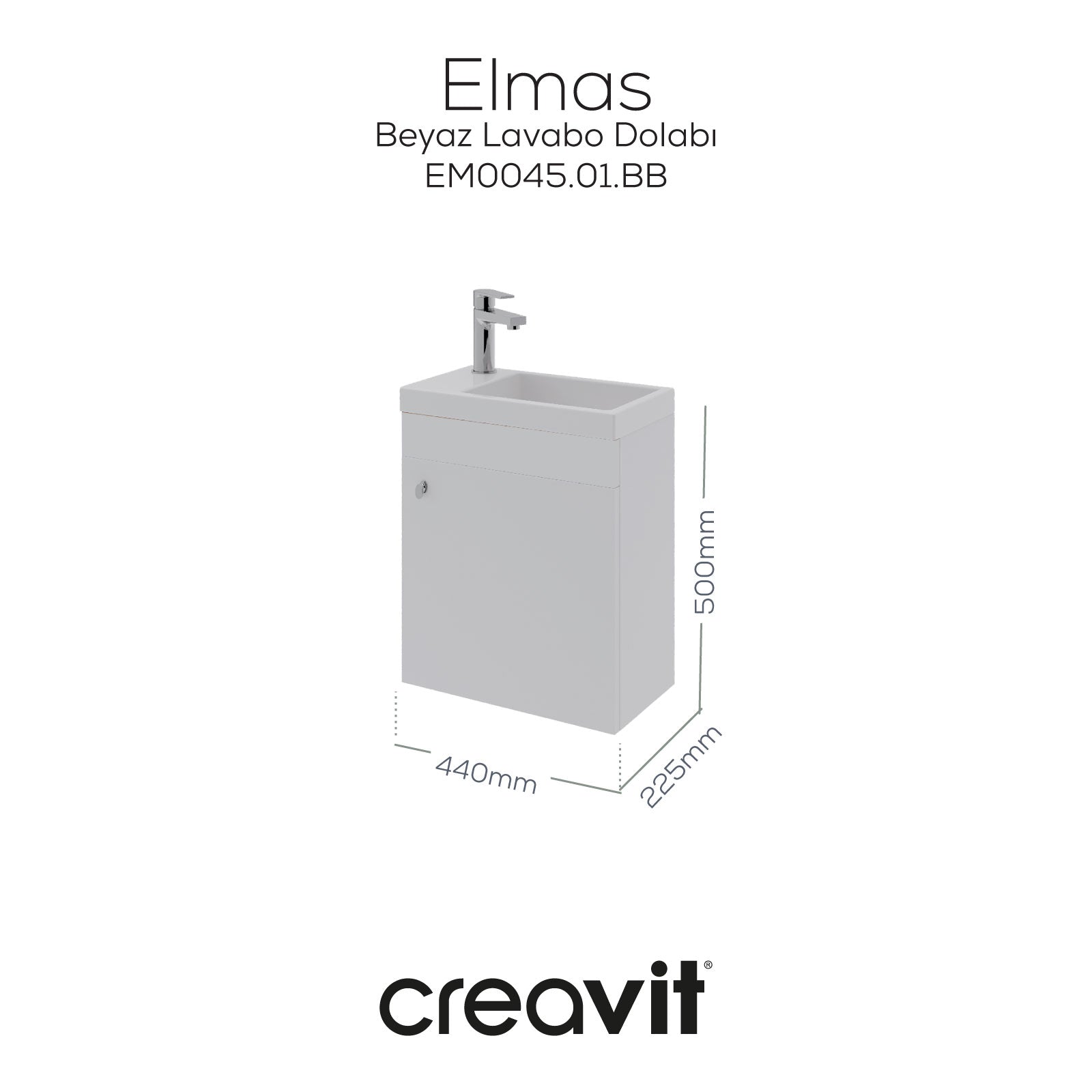 Elmas Lavabo Dolabı 45 cm Beyaz - Creavit | Banyo Bu Tarafta
