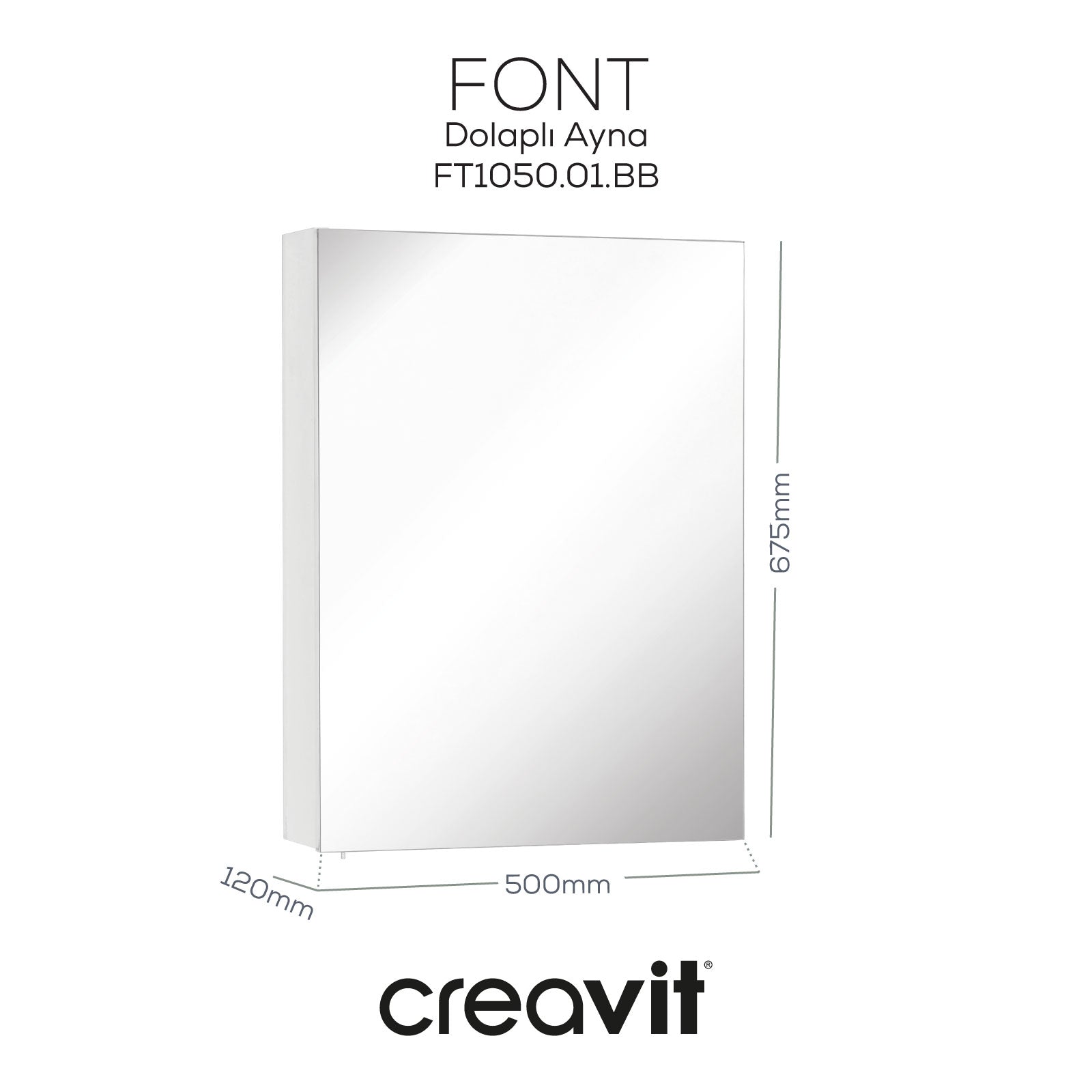 Font Dolaplı Ayna 50 cm Beyaz - Creavit | Banyo Bu Tarafta