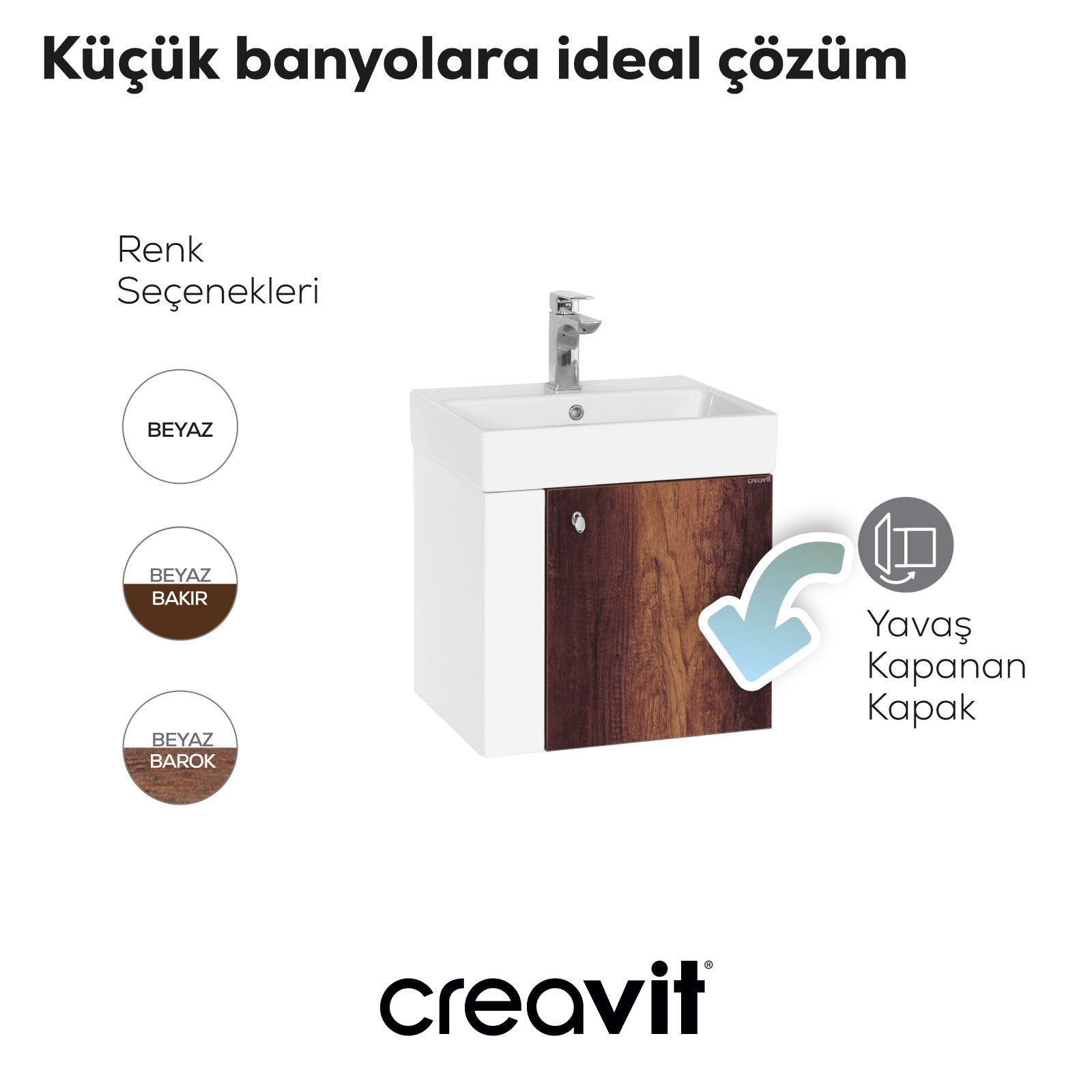 Font Lavabo Dolabı 50 cm Beyaz-Bakır - Creavit | Banyo Bu Tarafta