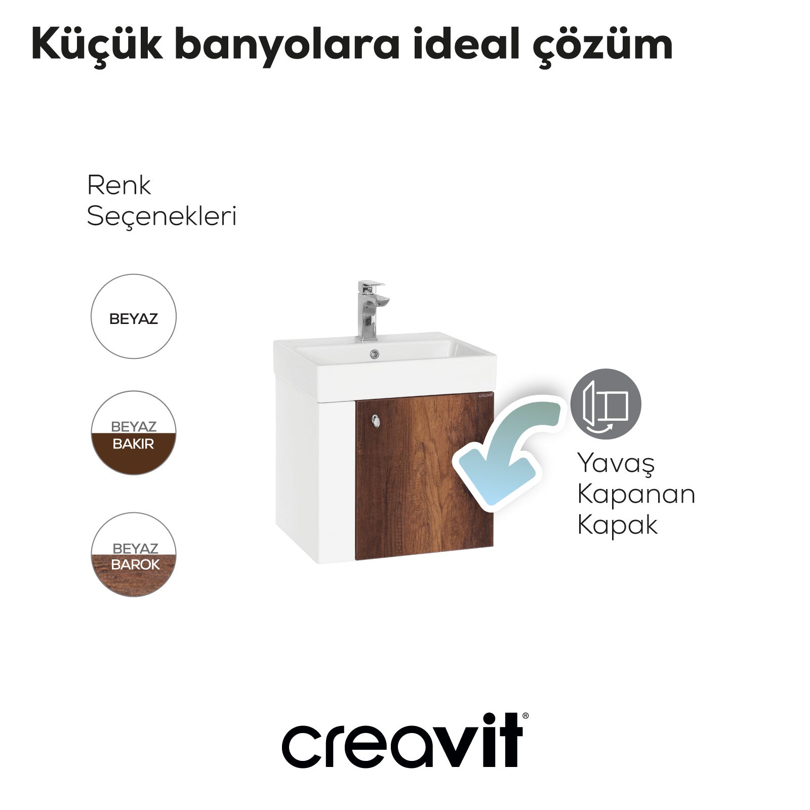 Font Lavabo Dolabı 50 cm Beyaz-Barok - Creavit | Banyo Bu Tarafta