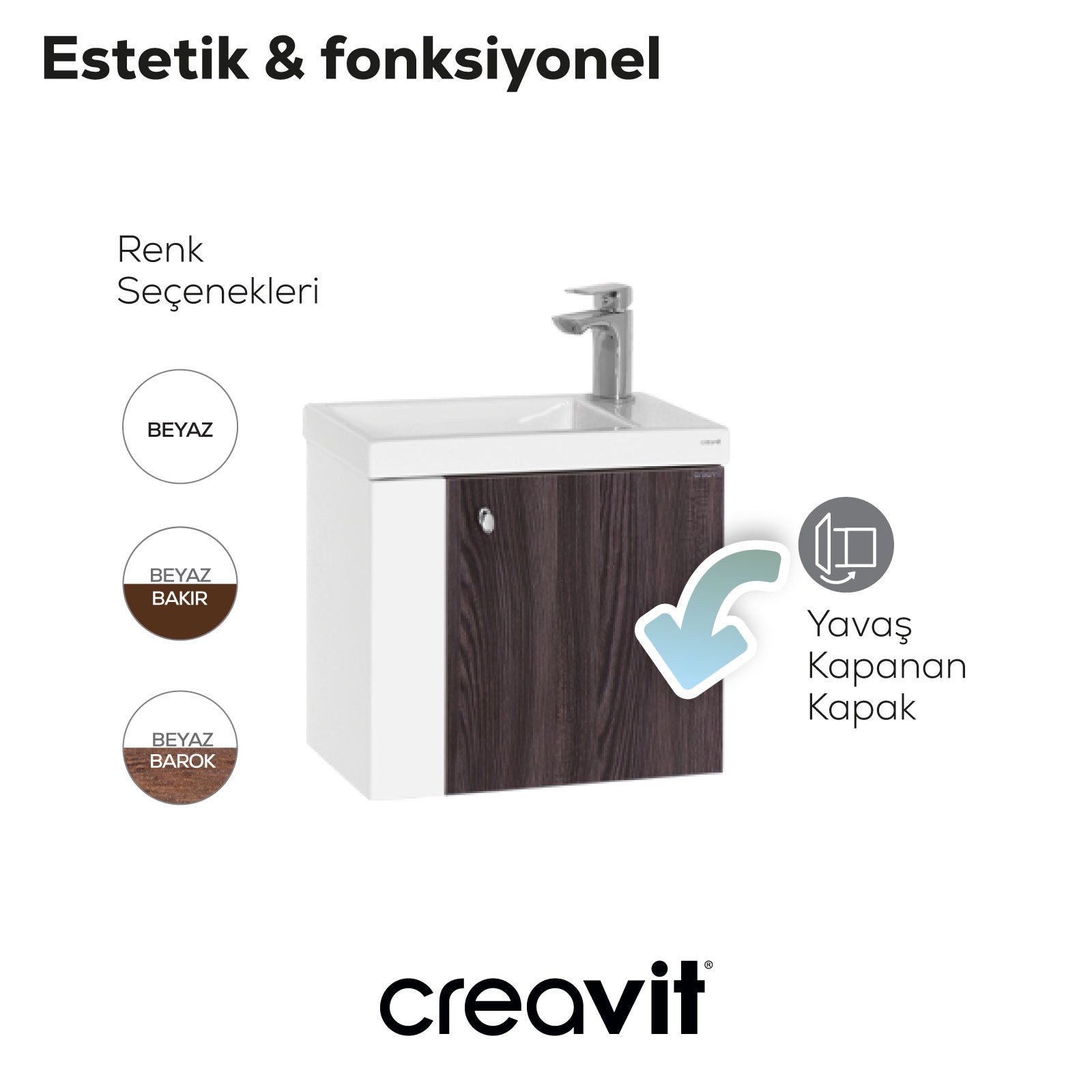 Forest Lavabo Dolabı 50 cm Beyaz-Bakır - Creavit | Banyo Bu Tarafta