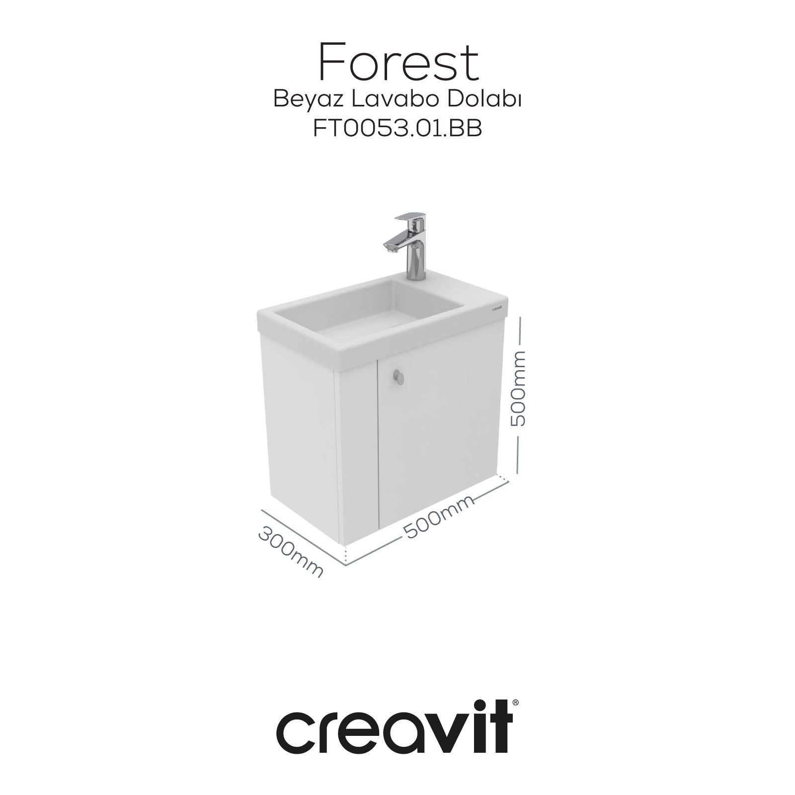 Forest Lavabo Dolabı 50 cm Beyaz - Creavit | Banyo Bu Tarafta