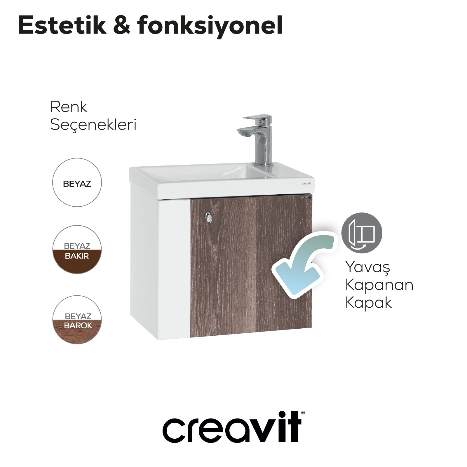 Forest Lavabo Dolabı 50 cm Beyaz-Barok - Creavit | Banyo Bu Tarafta