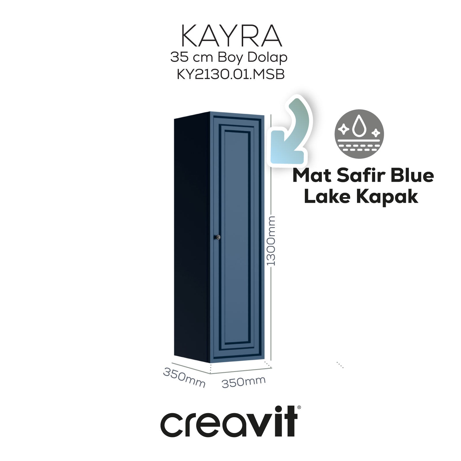 Kayra Boy Dolabı 130cm Mat Safire Blue - Creavit | Banyo Bu Tarafta