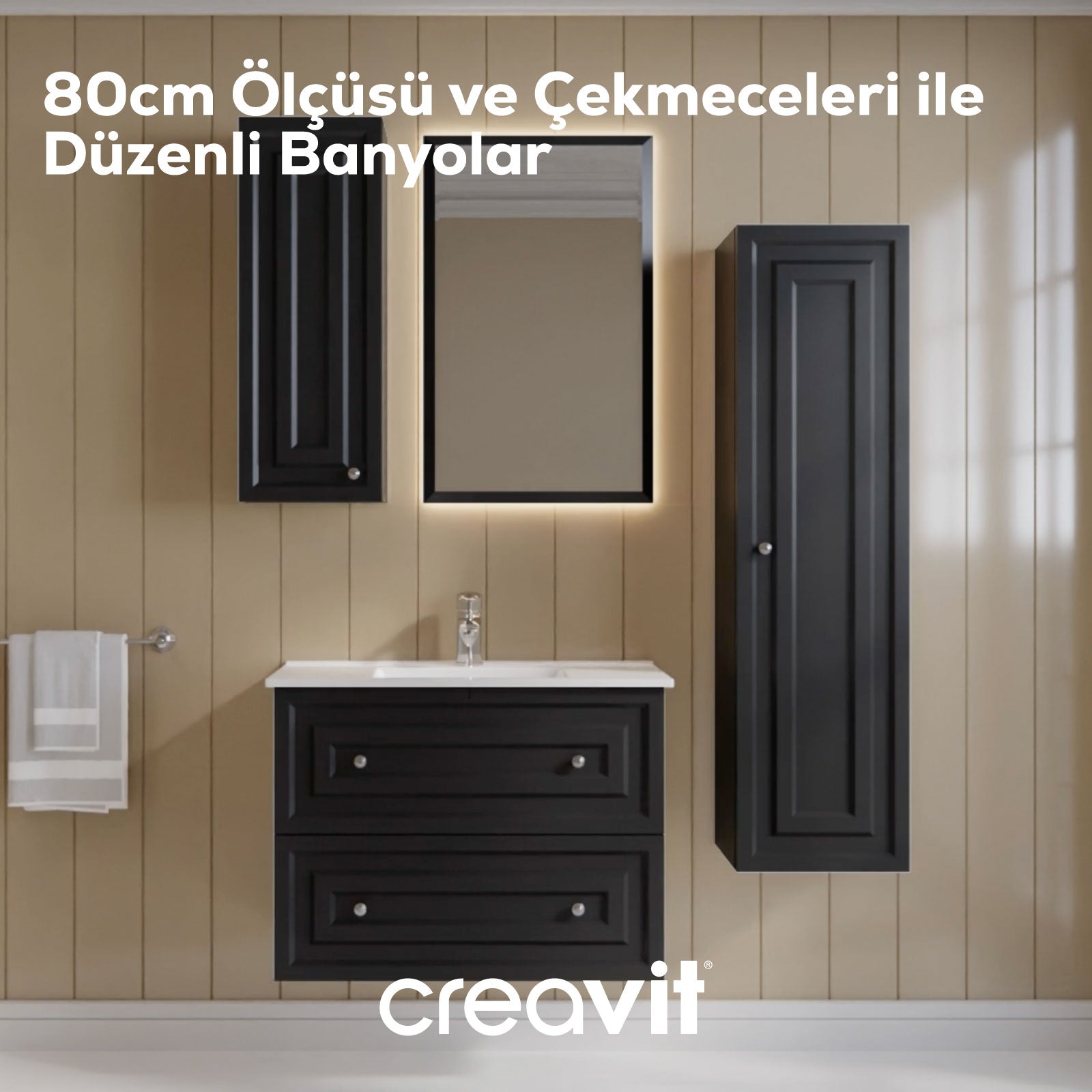 Kayra Lavabo Dolabı Çekmeceli 80cm Mat Antrasit - Creavit | Banyo Bu Tarafta